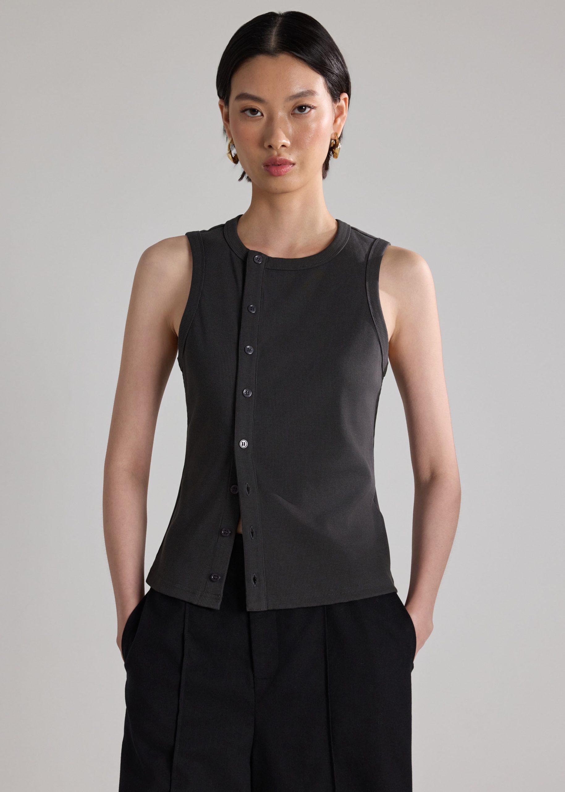 Jersey Button Down Fitted Top - Image 13