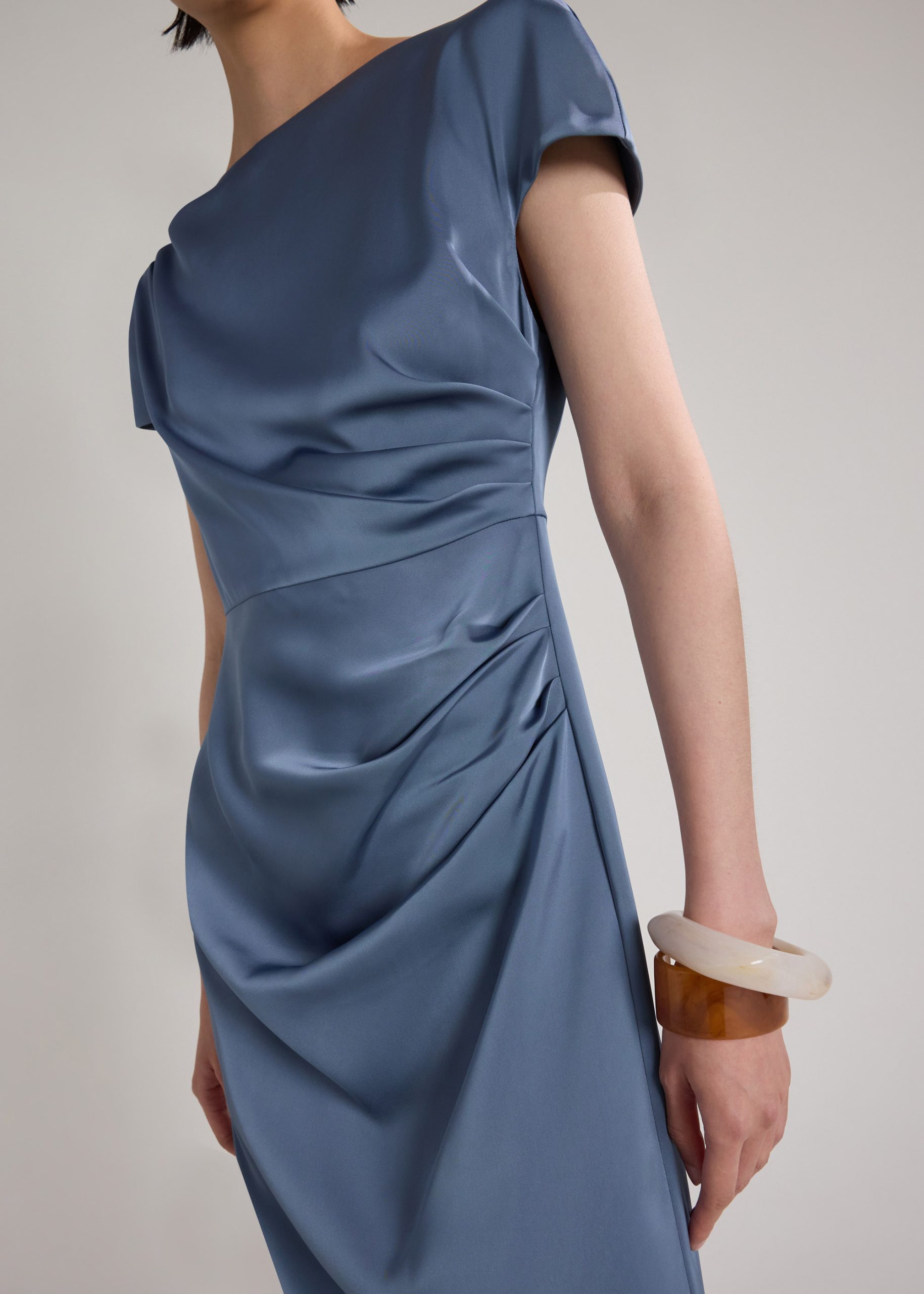 Satin Drape Boat Neck Dress - Image 23