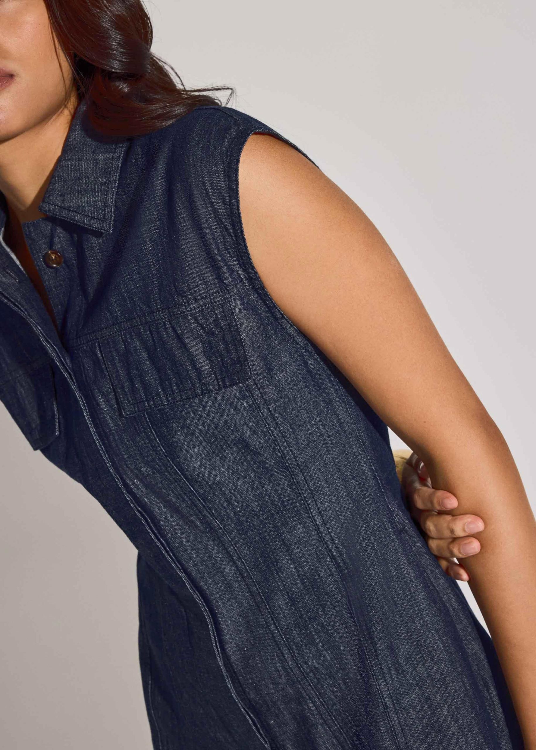 Denim A-Line Button Down Mini Dress - Image 2