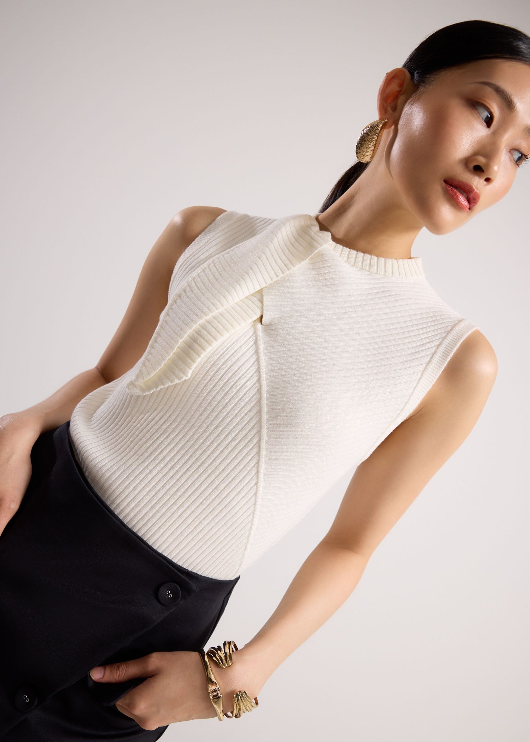 Knit Front Tie Collared Top - Image 6
