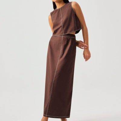 Contrast Stitch Boxy Crop Shell Top