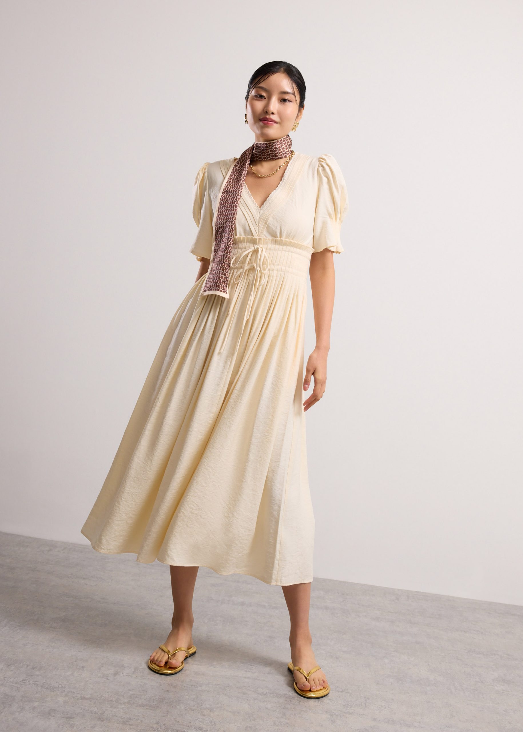 V-Neck Puff Sleeve Fit & Flare Midaxi Dress - Image 10