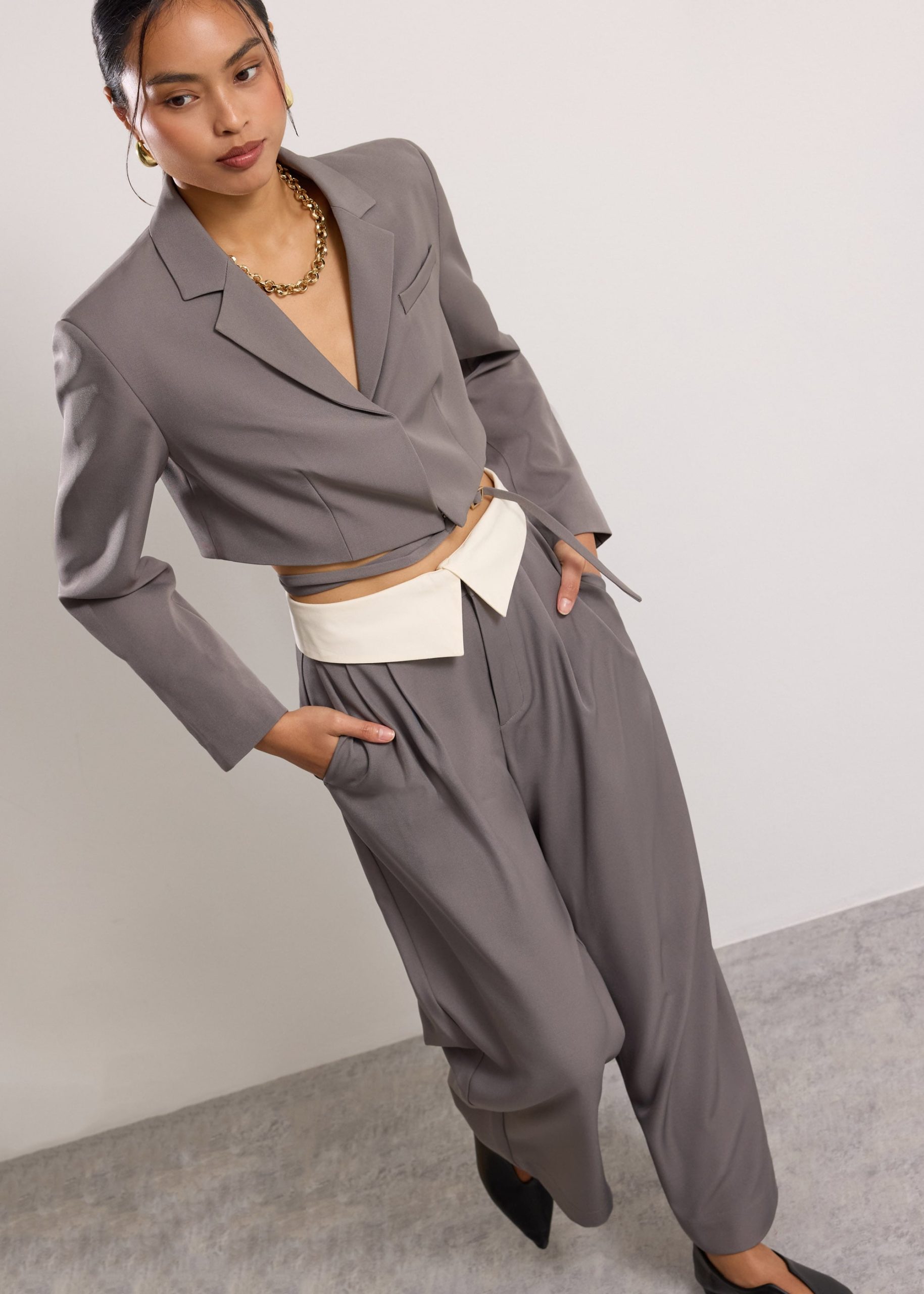 Detachable Waistband Flap Straight Leg Pants - Image 10