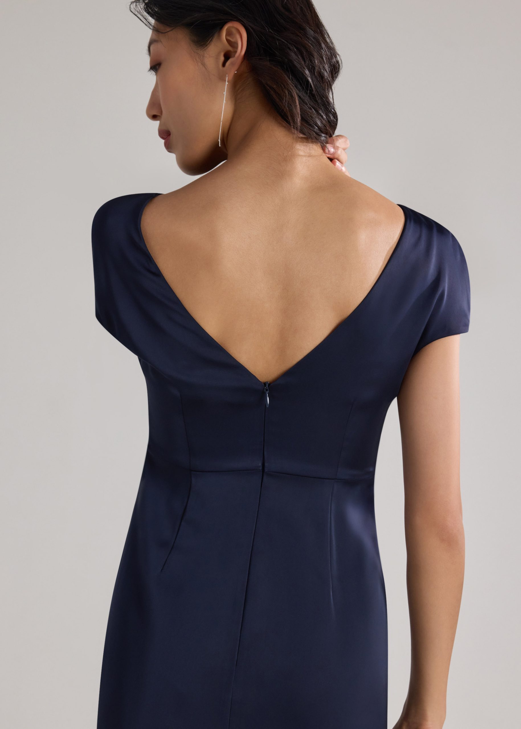 Satin Drape Boat Neck Dress - Image 17