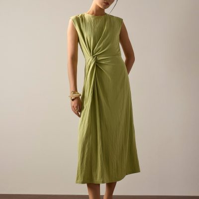 Crinkled Twist Knot Midaxi Dress