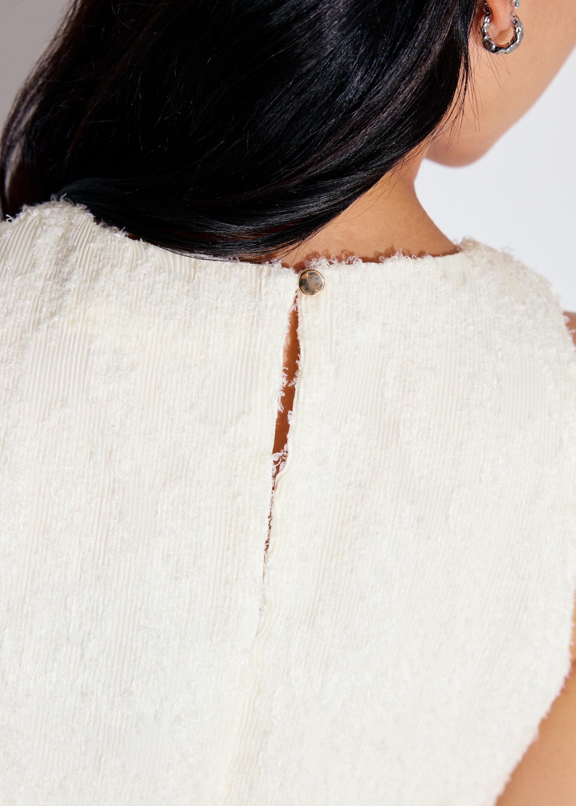 Faye Textured Asymmetric Hem Round Neck Top - Image 13