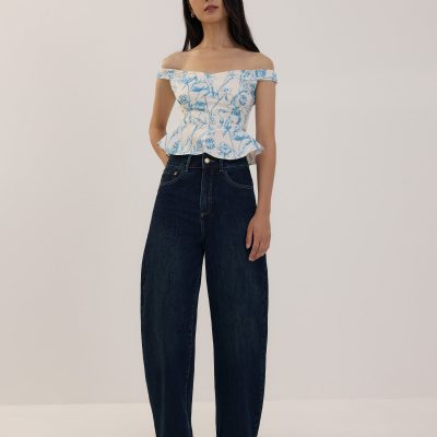 Off Shoulder Peplum Top in Tidal Blooms