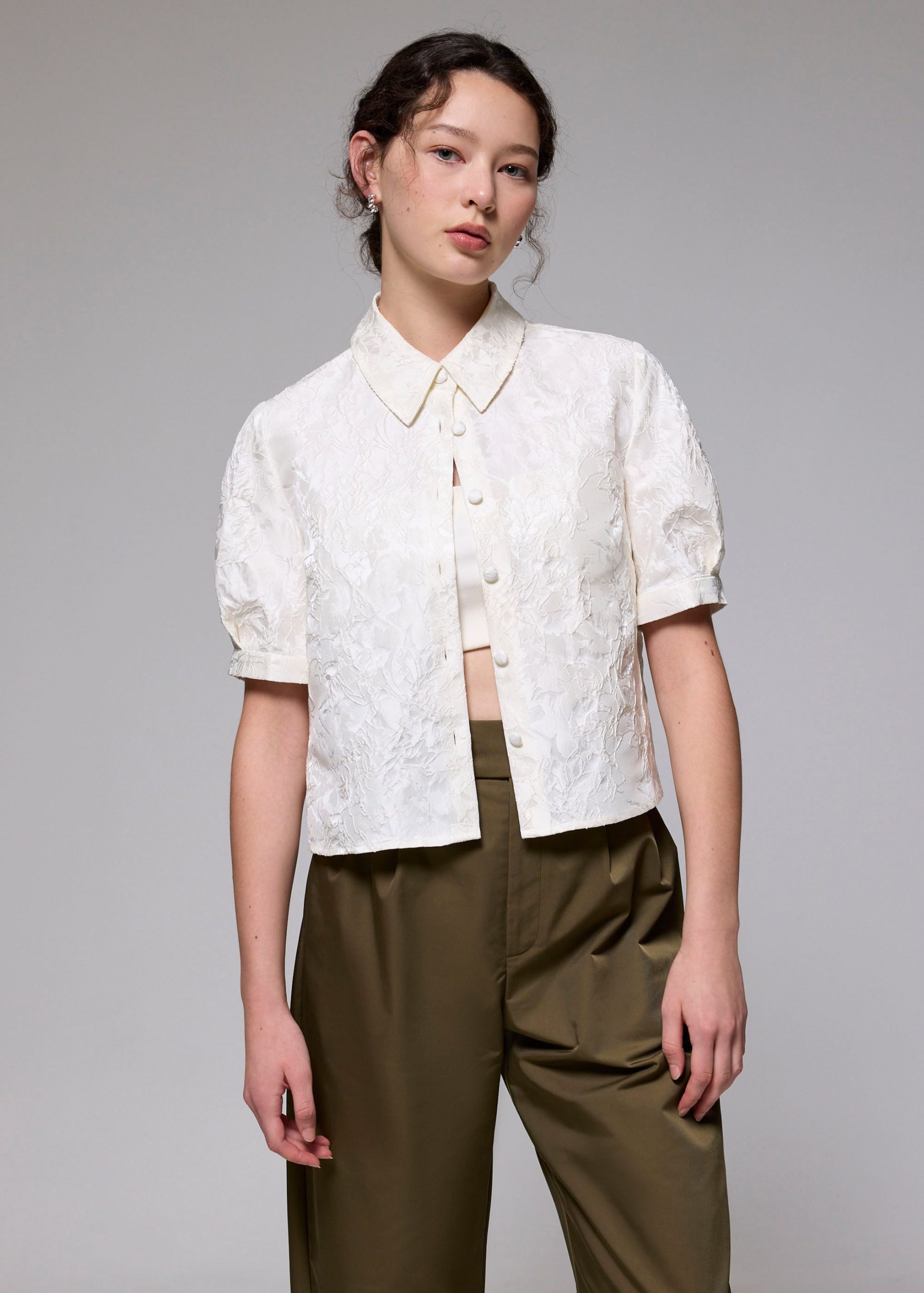 Brocade Collared Puff Sleeve Top - Image 7