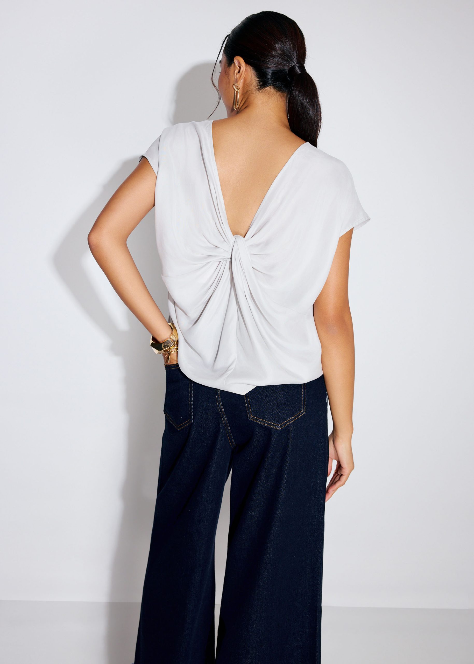 Relaxed Cupro Back Knot Boat Neck Shell Top - Image 10