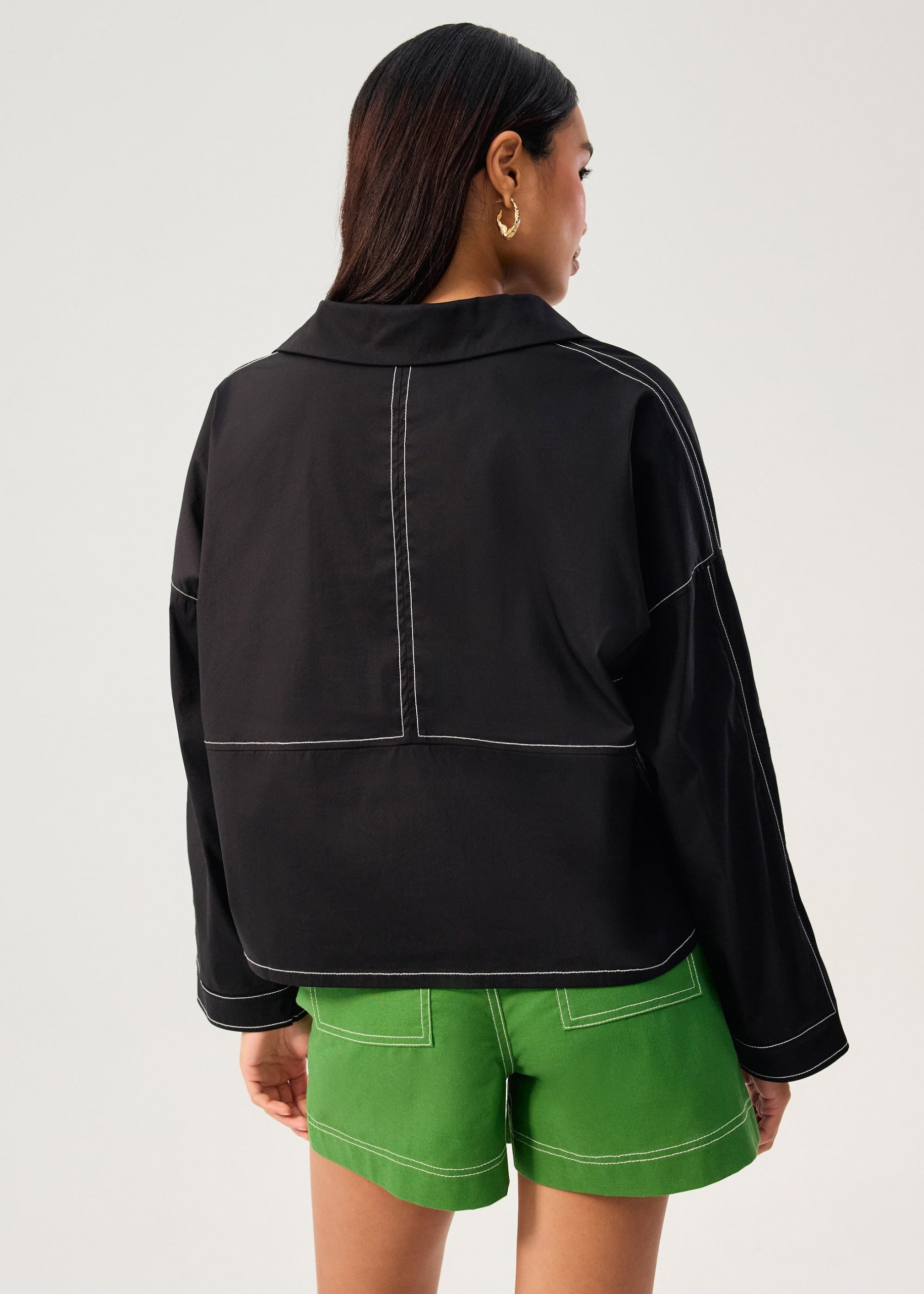 Relaxed Contrast Stitch Cotton Collared Shirt - Image 7