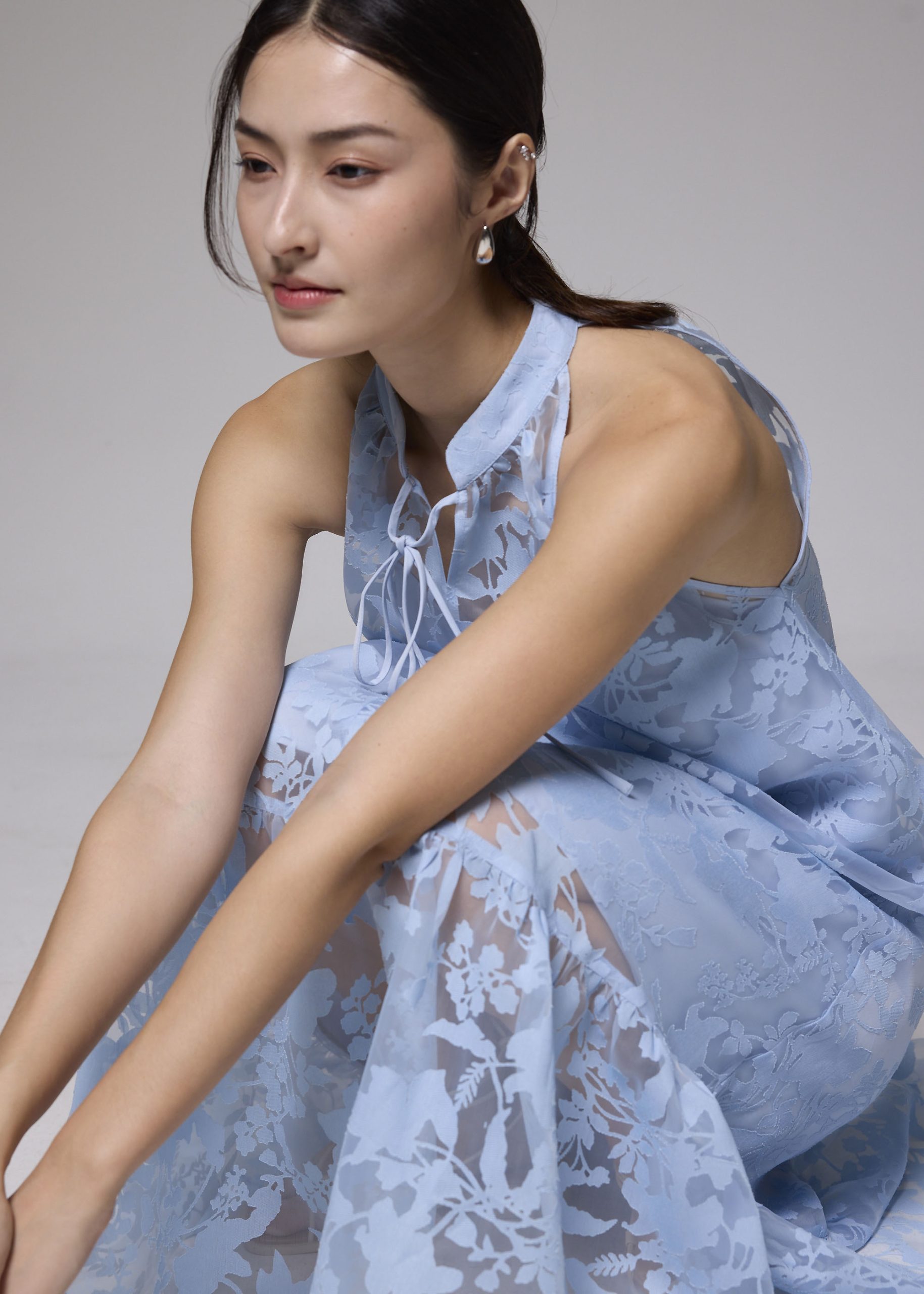 Jacquard Mandarin Collar Trapeze Midaxi Dress - Image 13