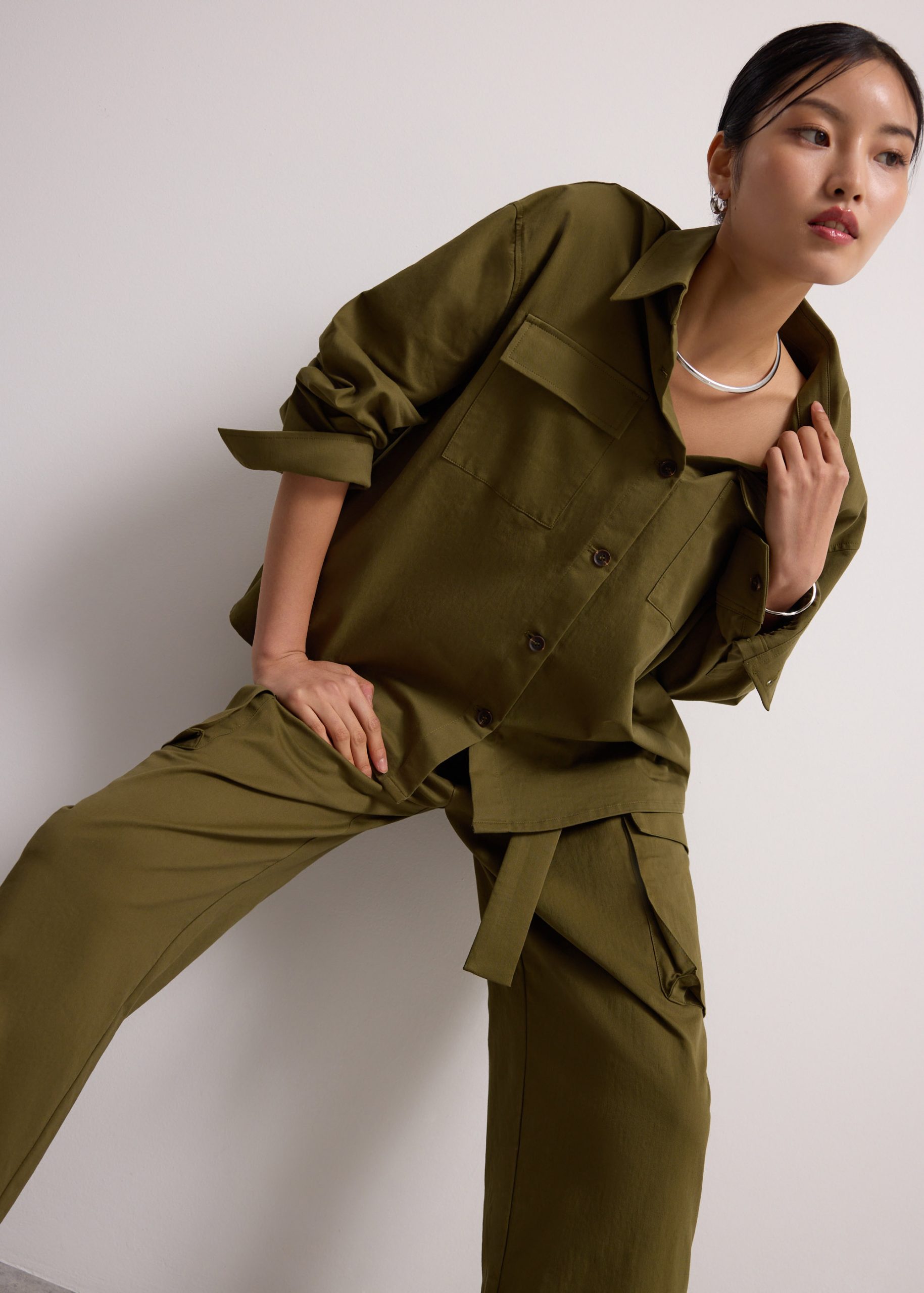 RuchedReady® Oversized Cotton Twill Button Down Utility Shirt - Image 10