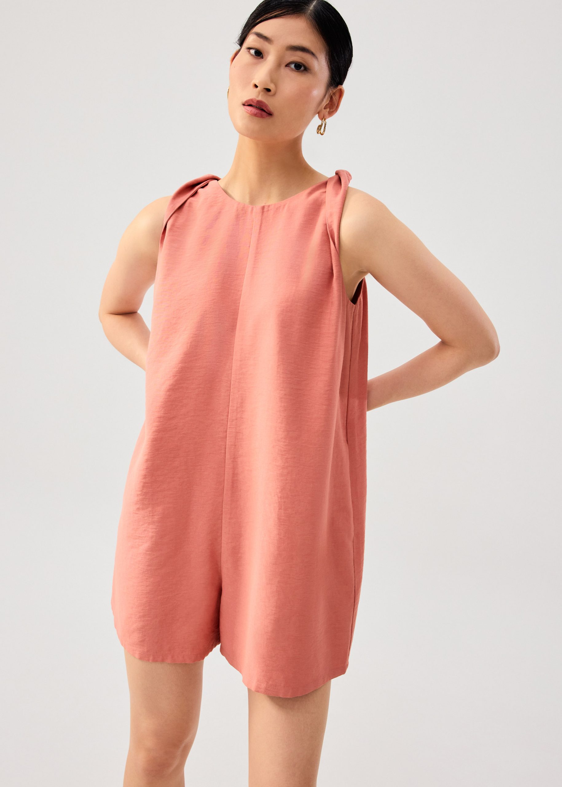 Relaxed Twisted Shoulder Boat Neck Romper - Image 2