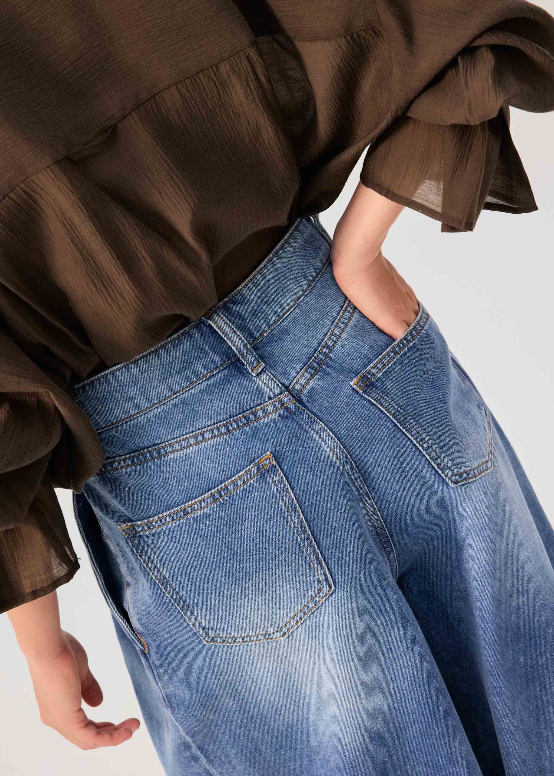 Denim Front Pleat Mid Waist Wide Leg Jeans - Image 13