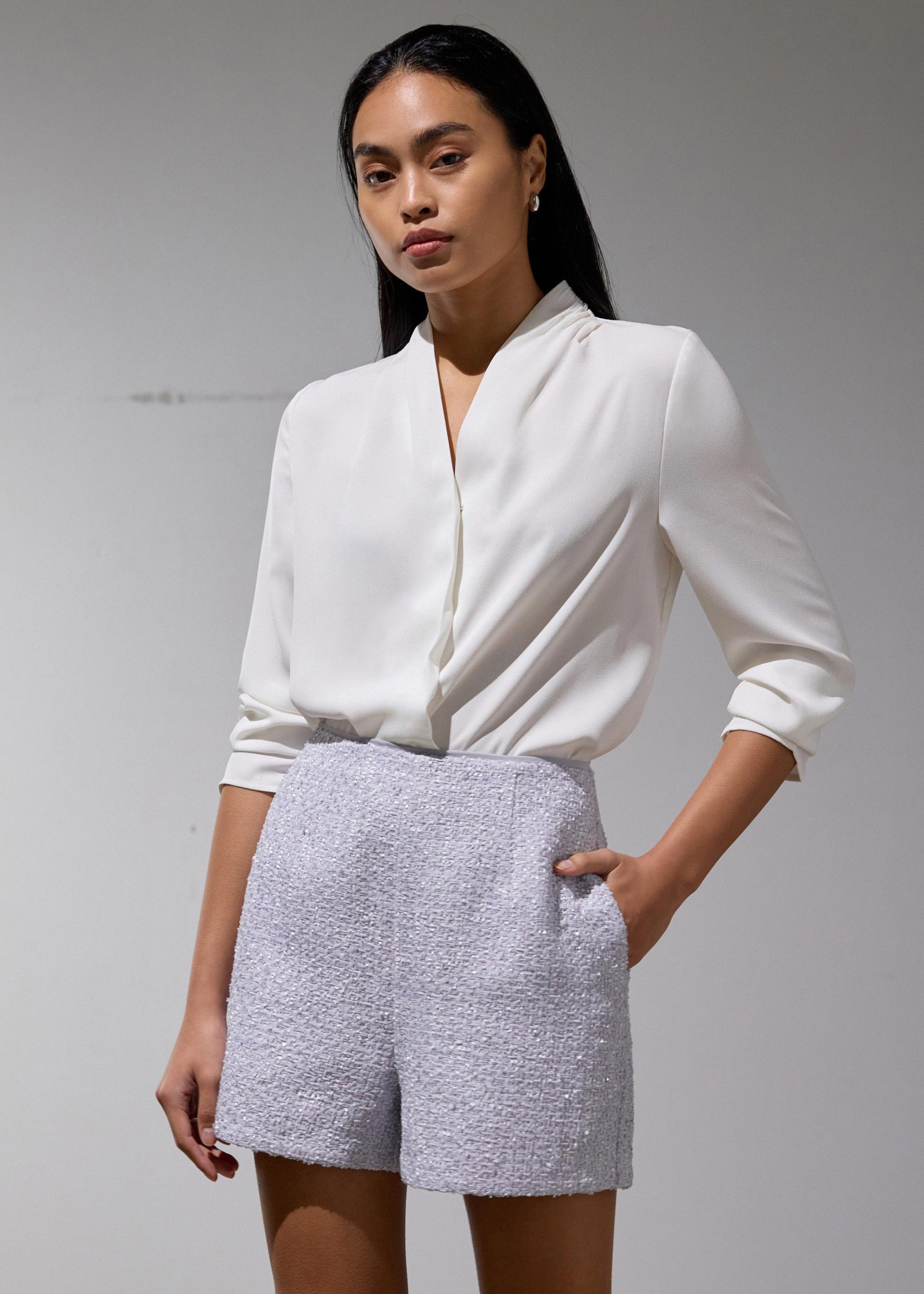 Fumiko Ribbon Tweed High Waist Shorts - Image 14