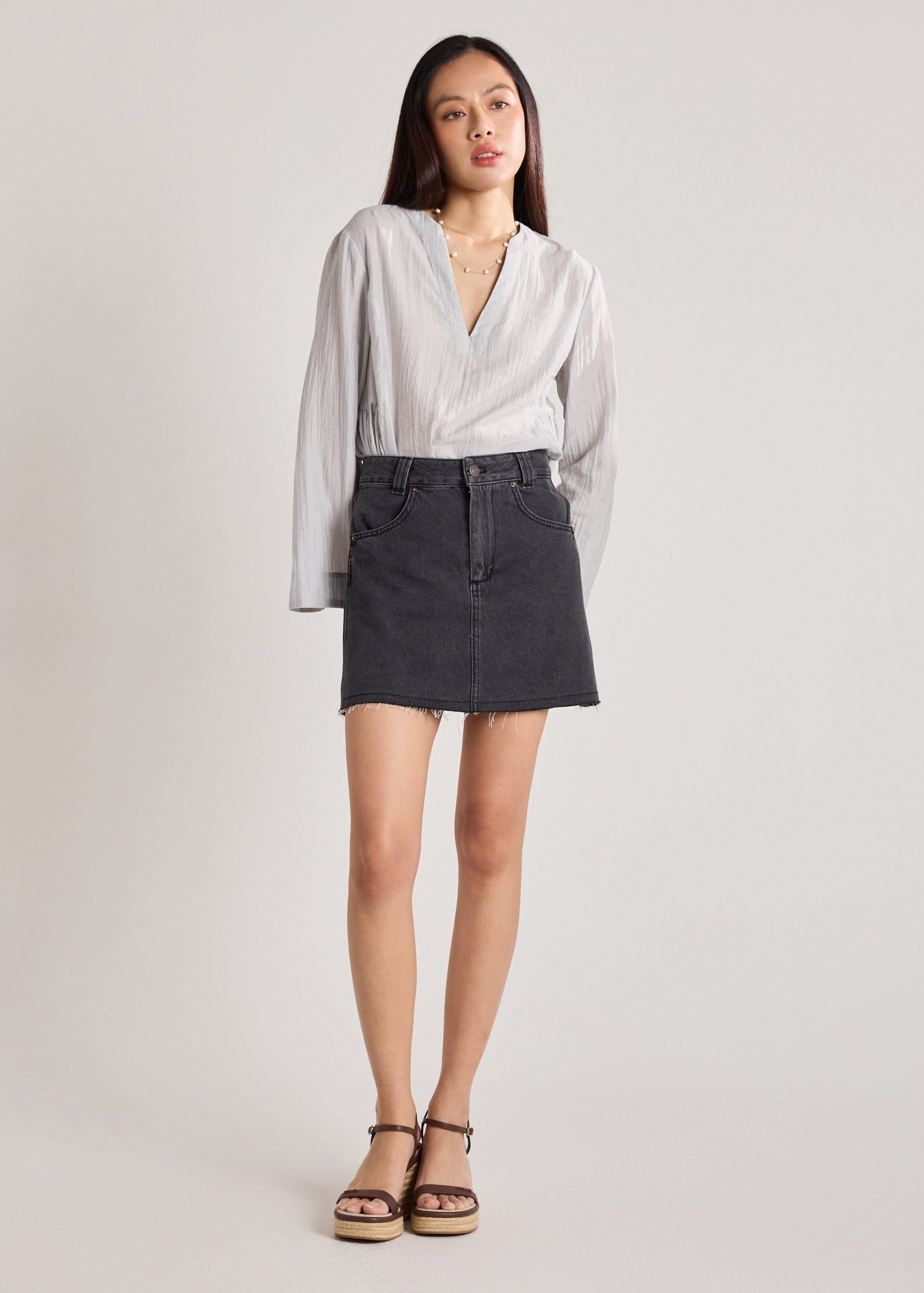 Raw Hem Denim Skirt - Image 8