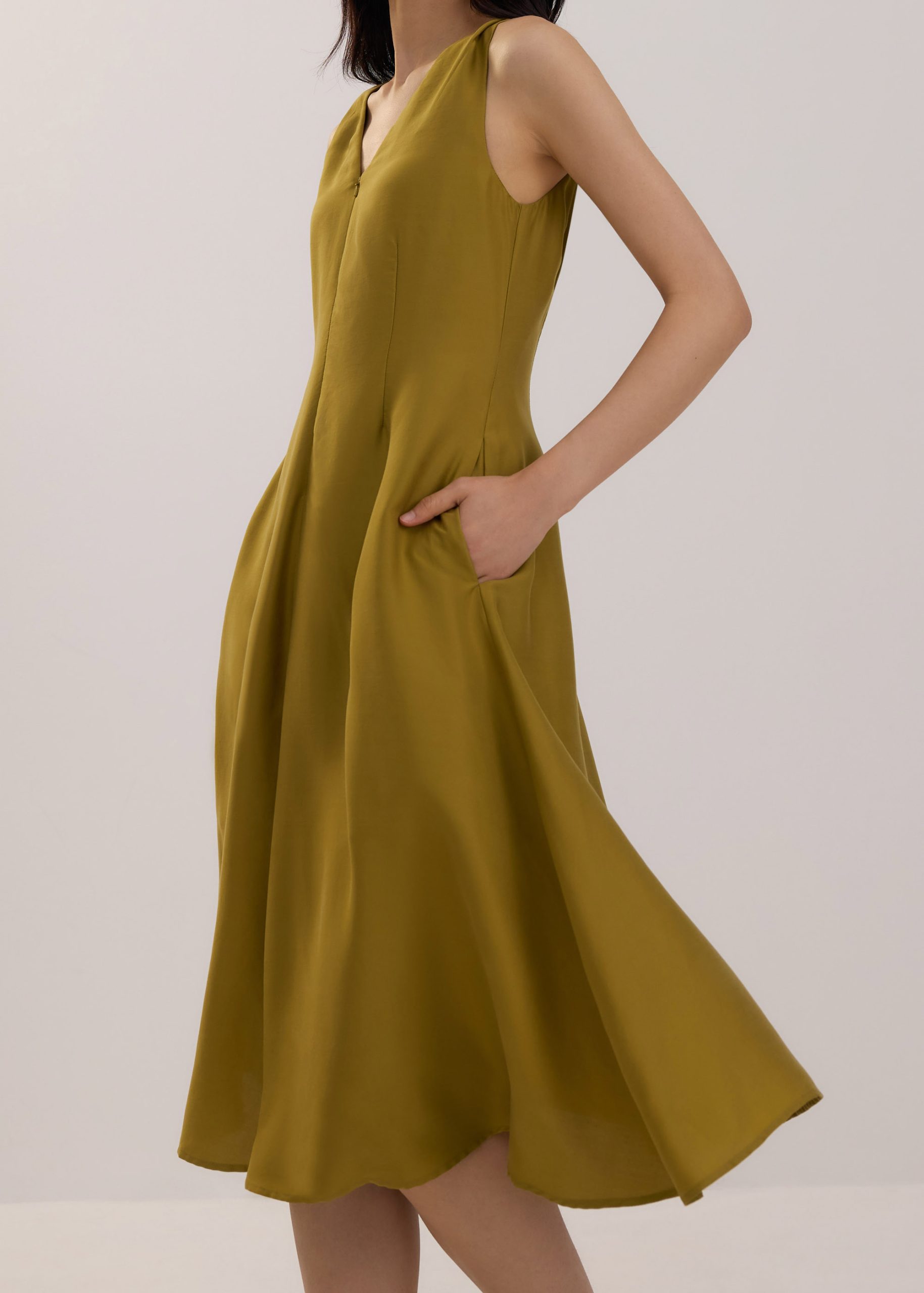 Tencel V-neck Fit & Flare Midi Dress - Image 4