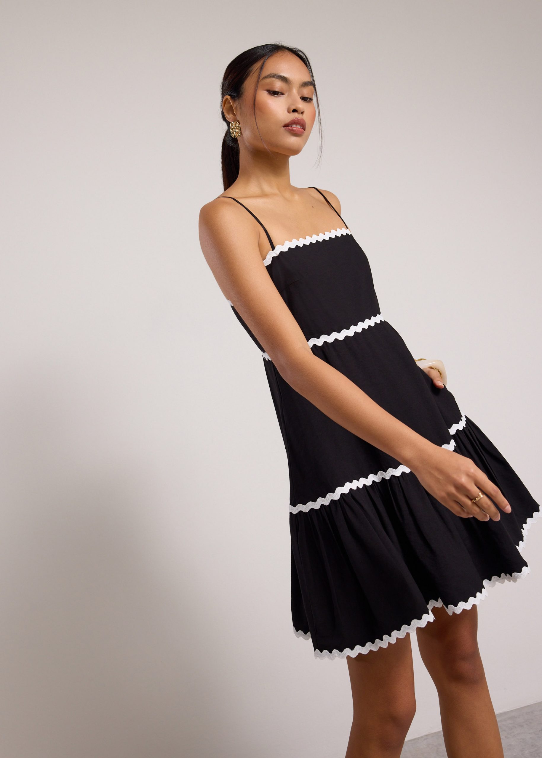Scallop Trim Straight Neck Mini Dress - Image 8