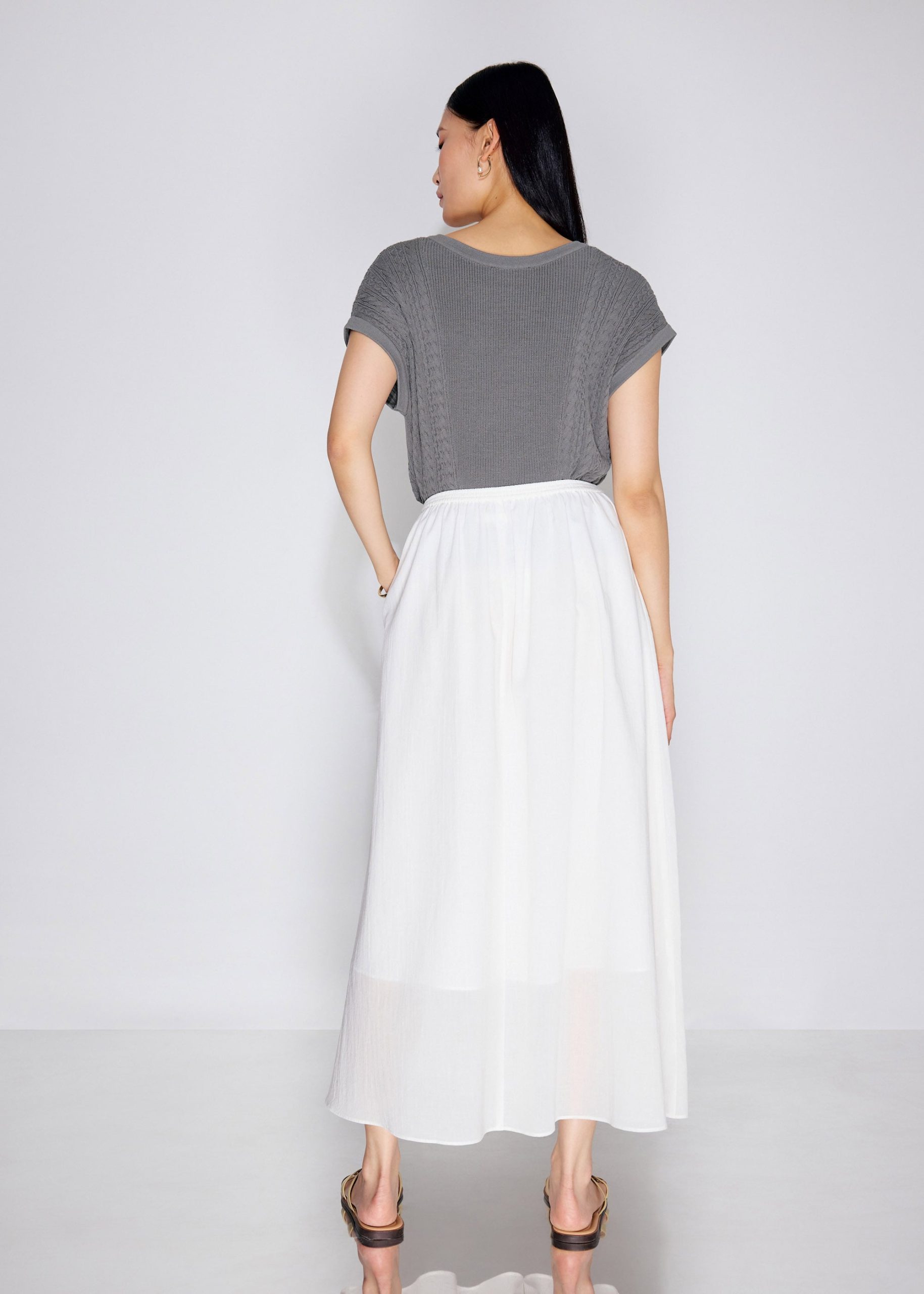 Elastic Cotton High Waist Flare Maxi Skirt - Image 5