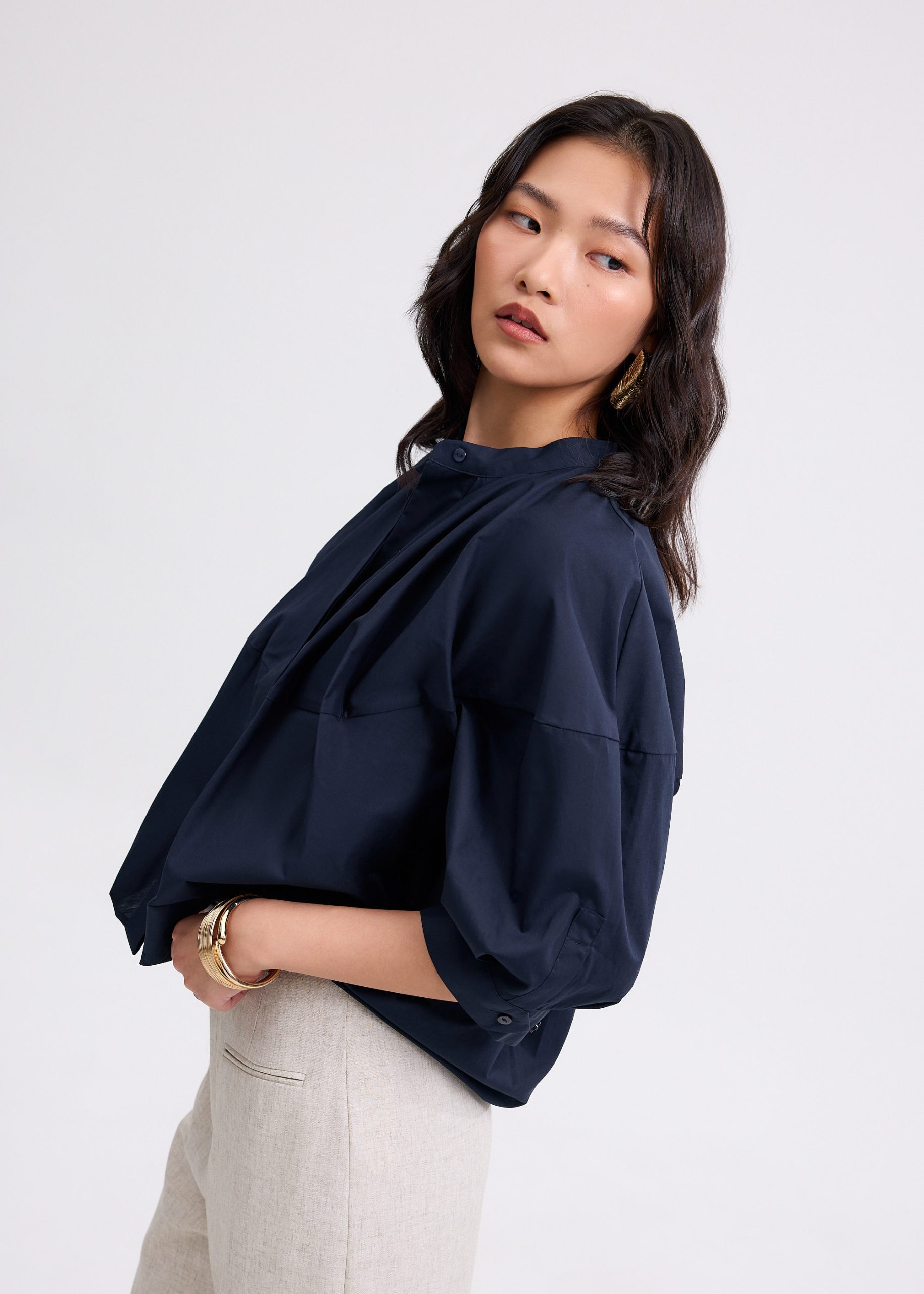 Meiying Relaxed Poplin Mandarin Collar Shirt - Image 3