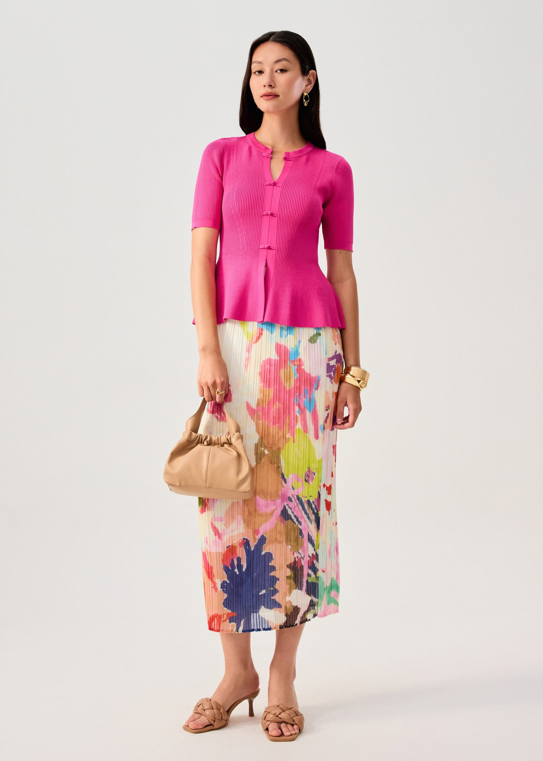 Ribbed Knit Round Neck Peplum Top - Image 10