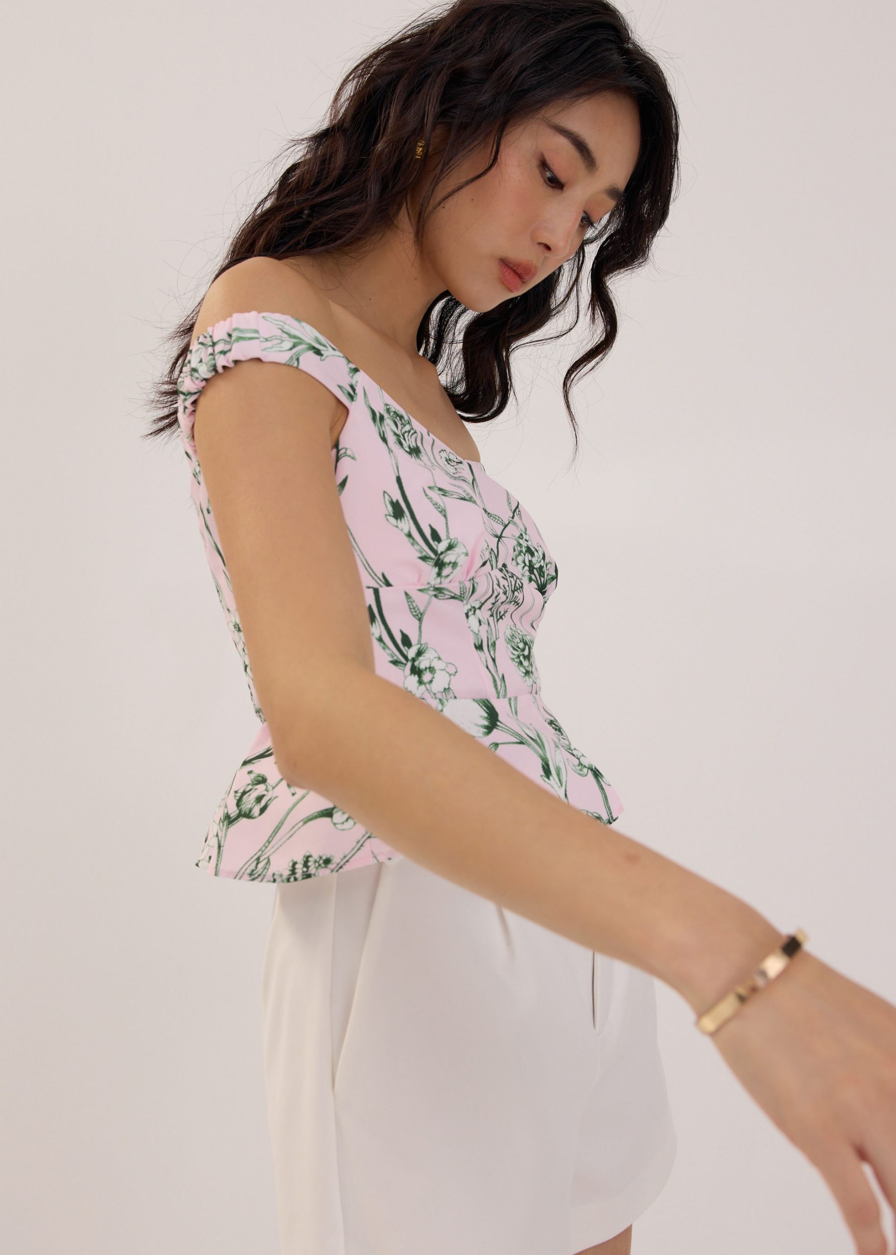 Off Shoulder Peplum Top in Tidal Blooms - Image 12