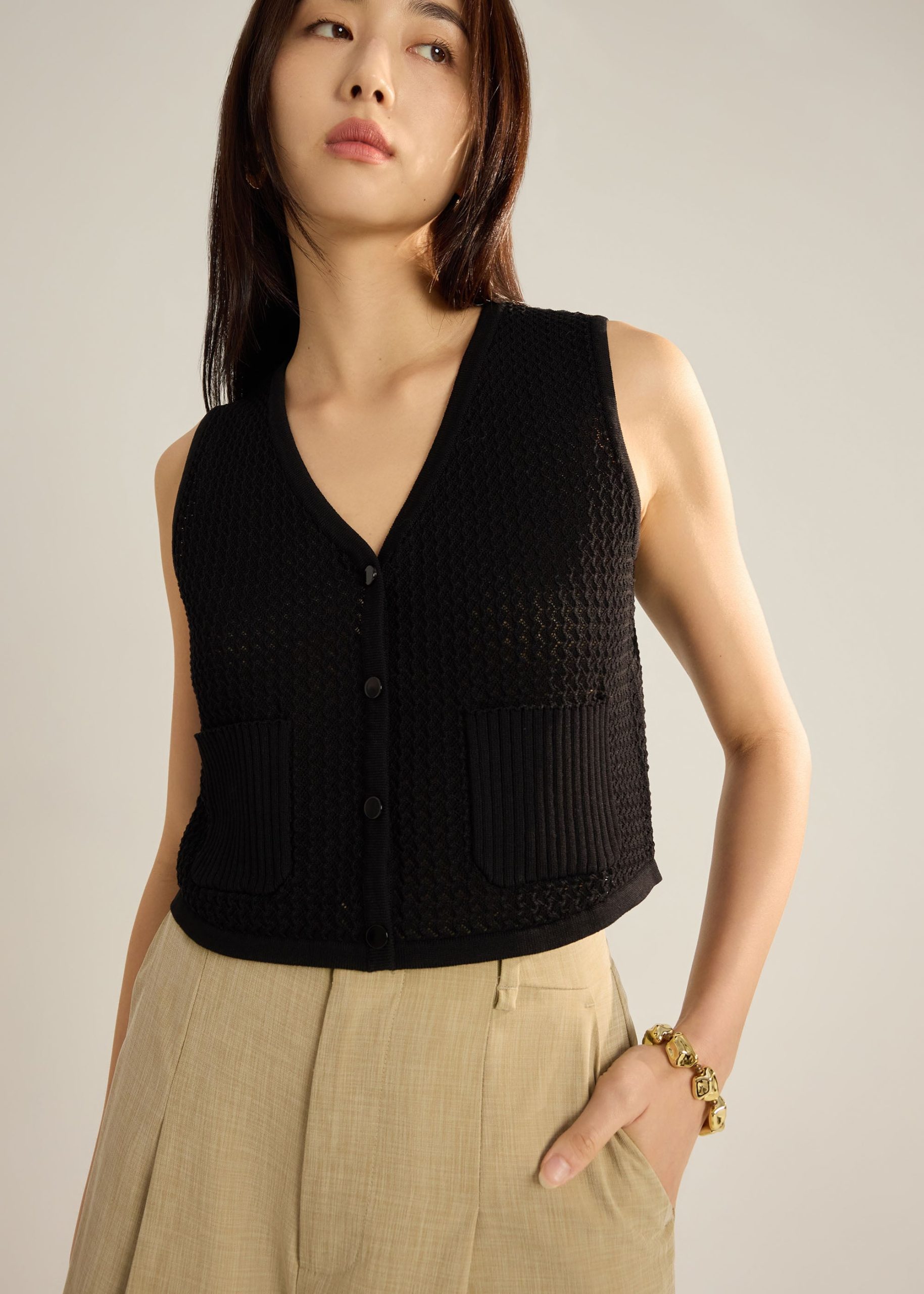Samia Waffle Knit Crop Vest Top - Image 4