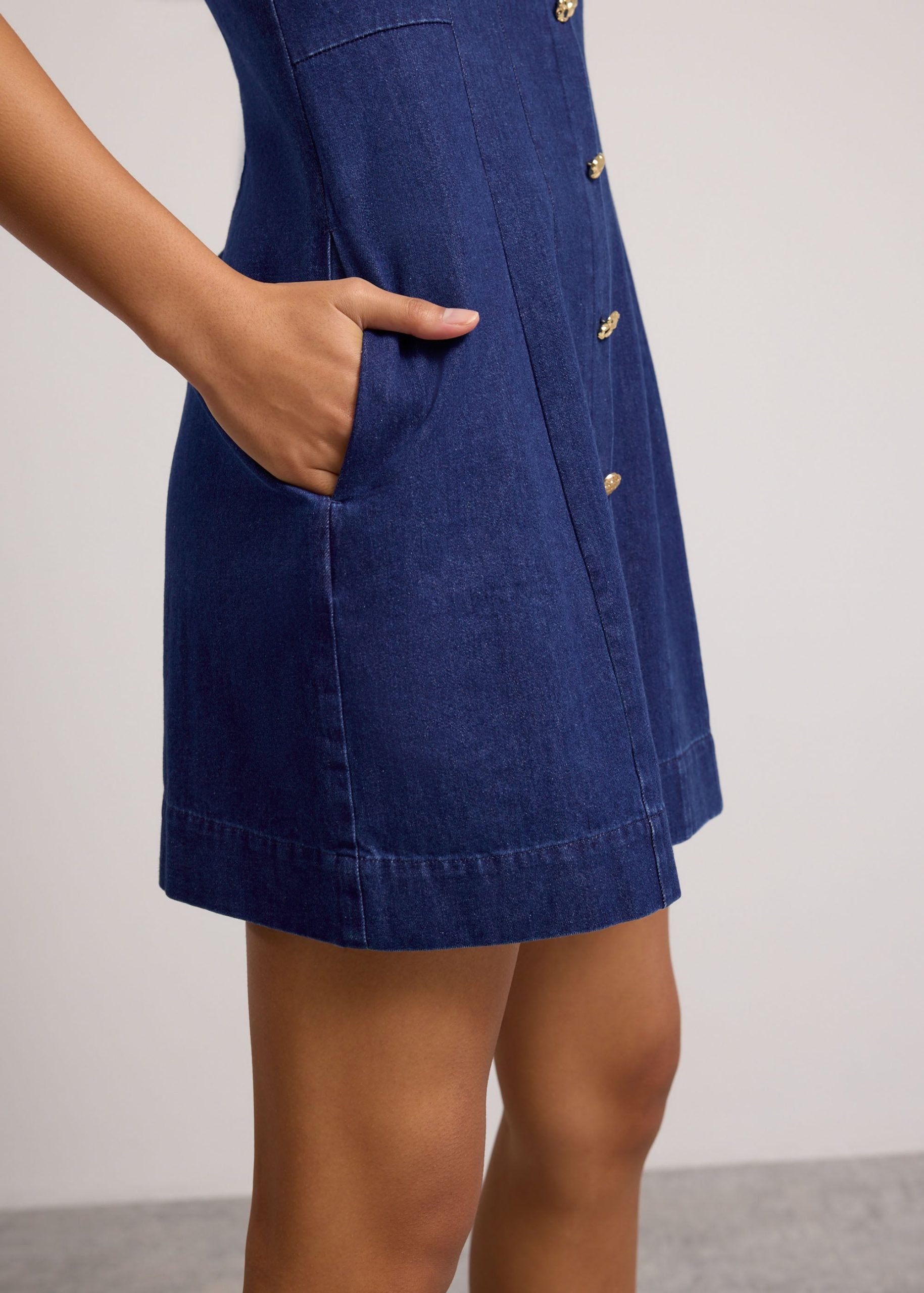 Denim Panelled A-Line Mini Dress - Image 8