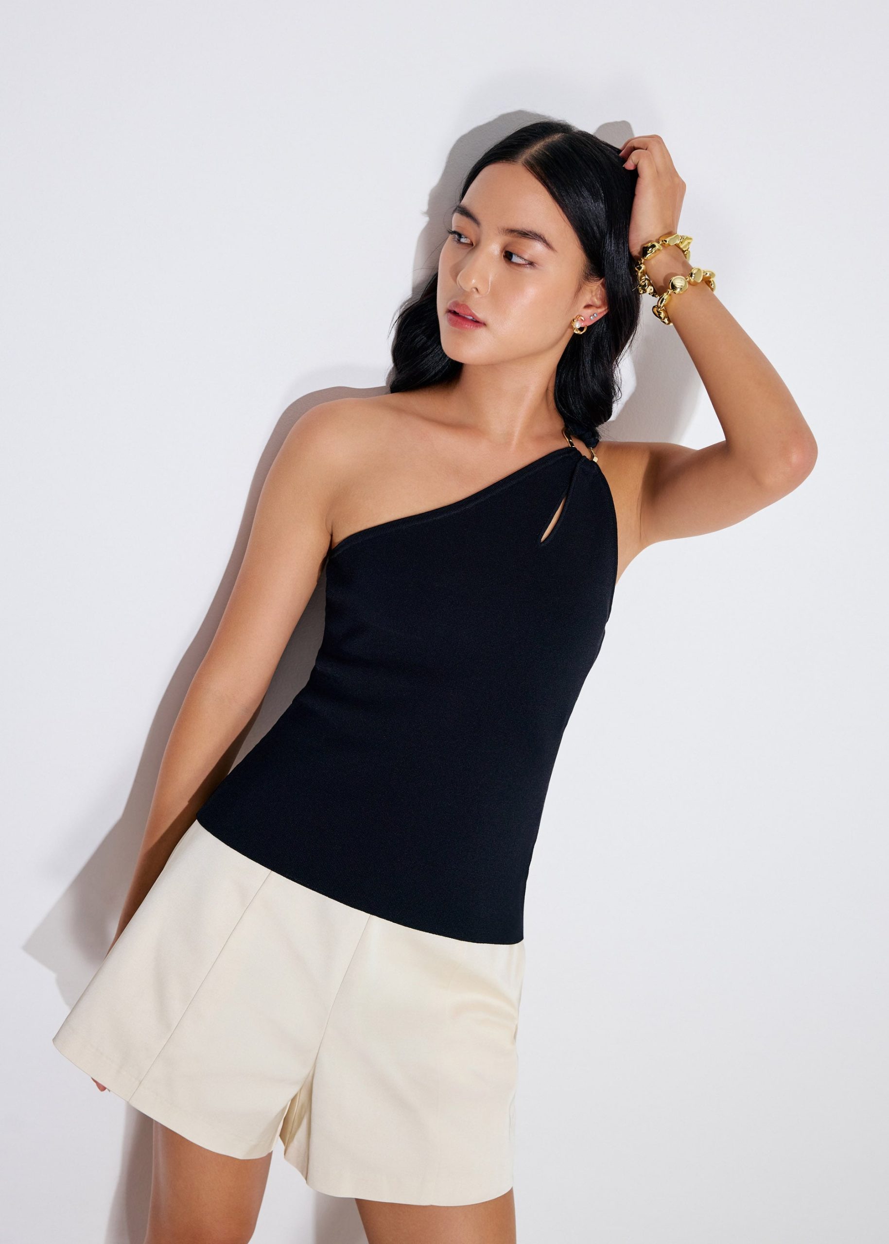 Buckle Detail Knit Toga Fitted Top - Image 3