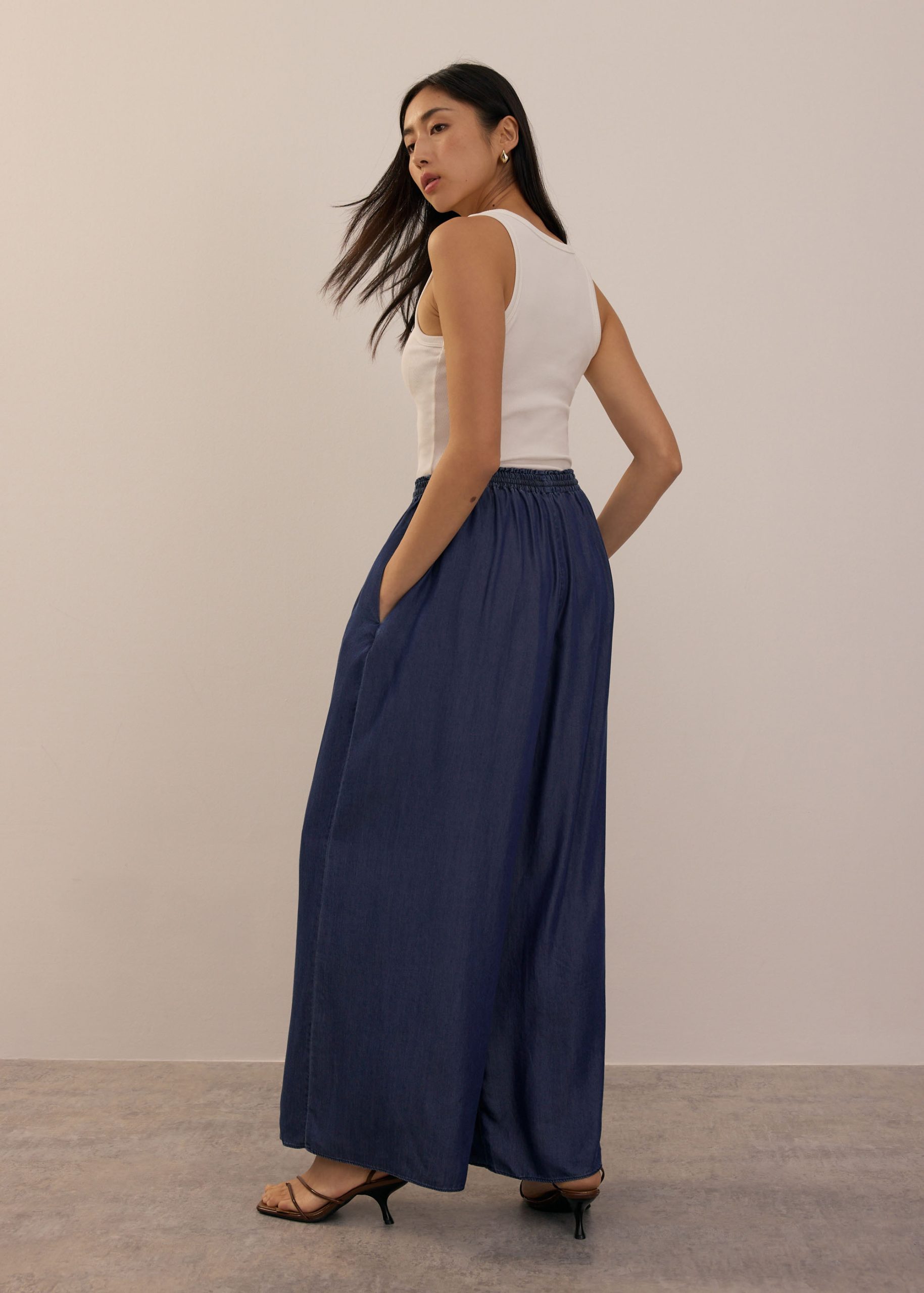 Elastic Chambray Wide Leg Pants - Image 6