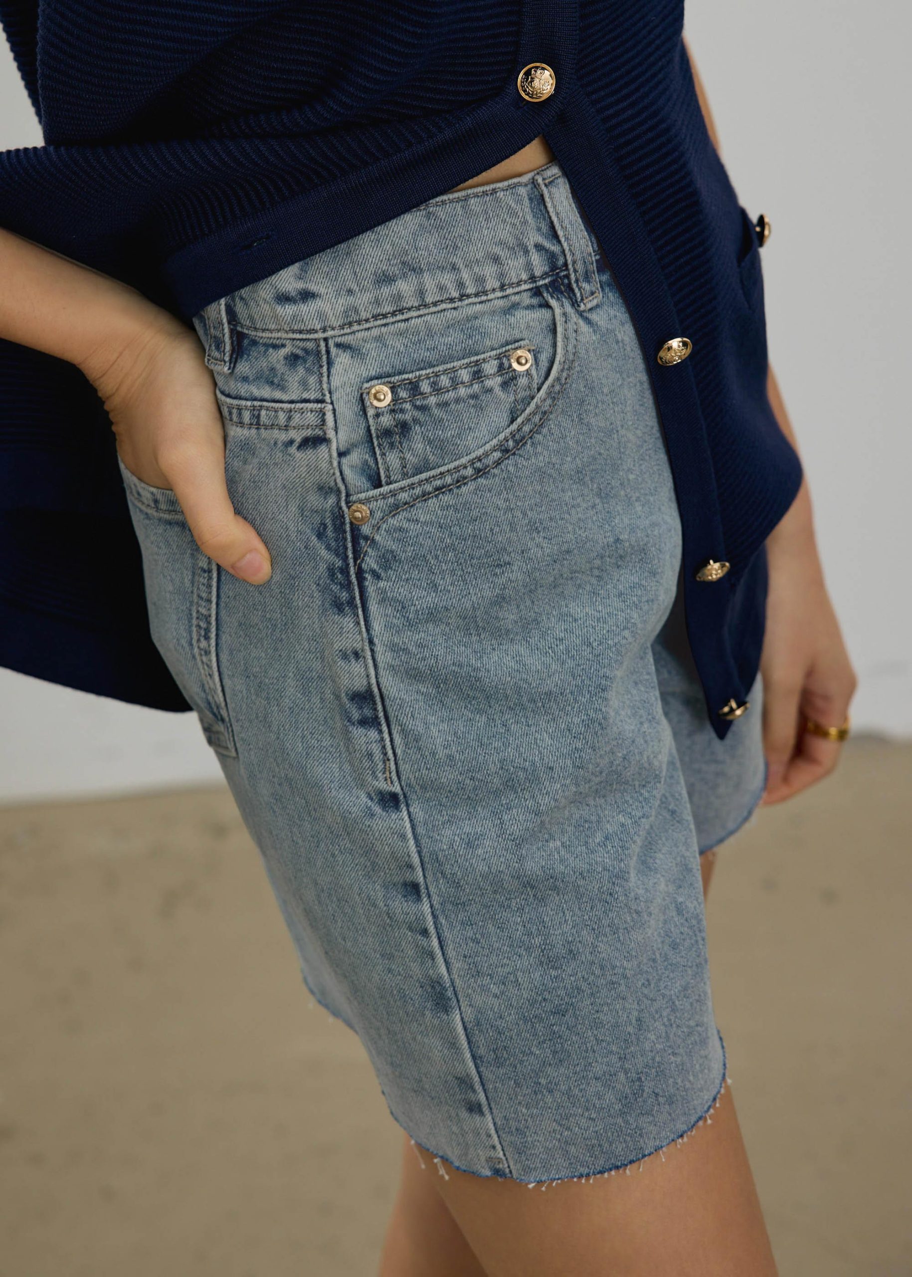 Sana High Waist Fray Denim Shorts - Image 4