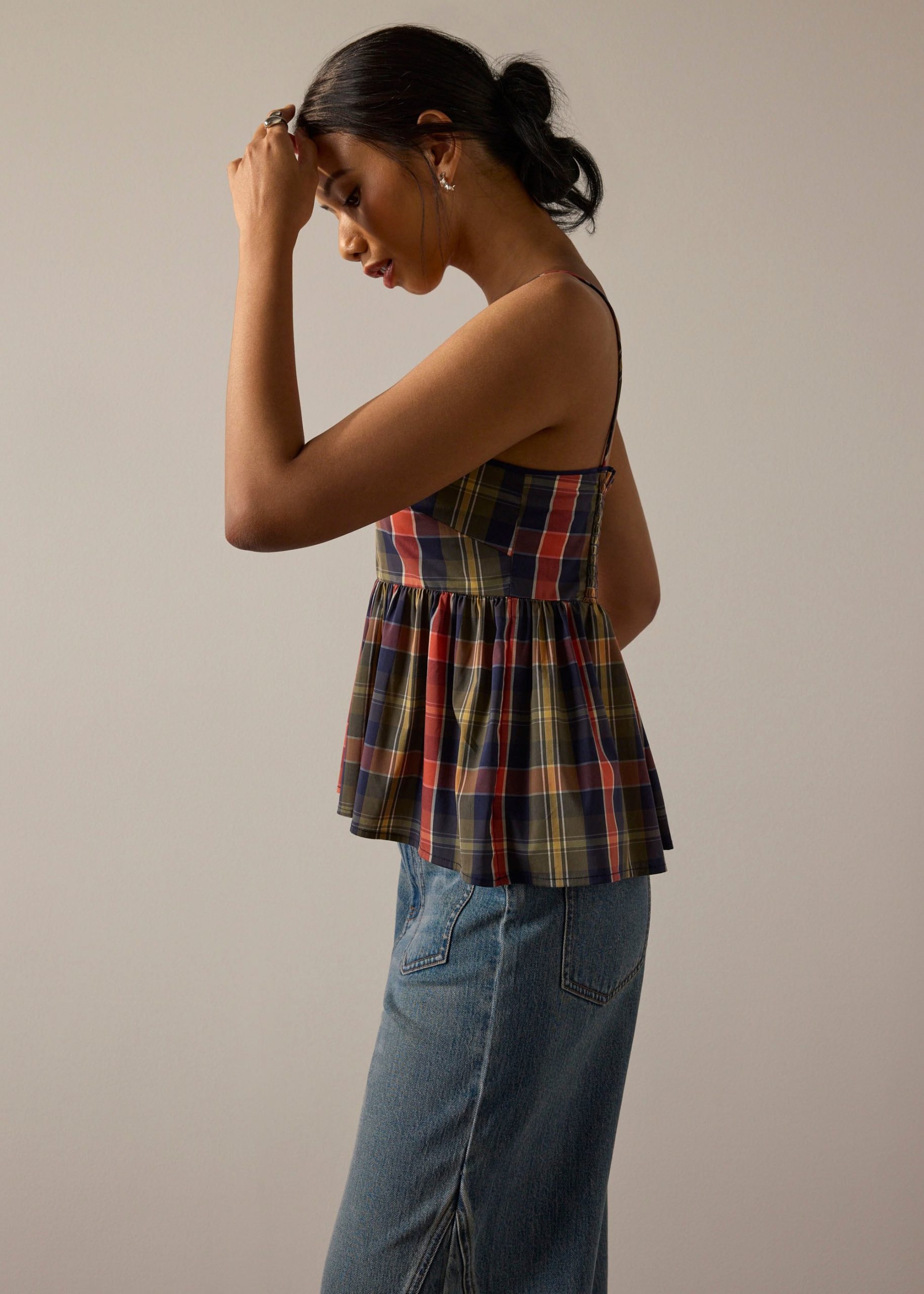Checkered Cotton Peplum Camisole - Image 5
