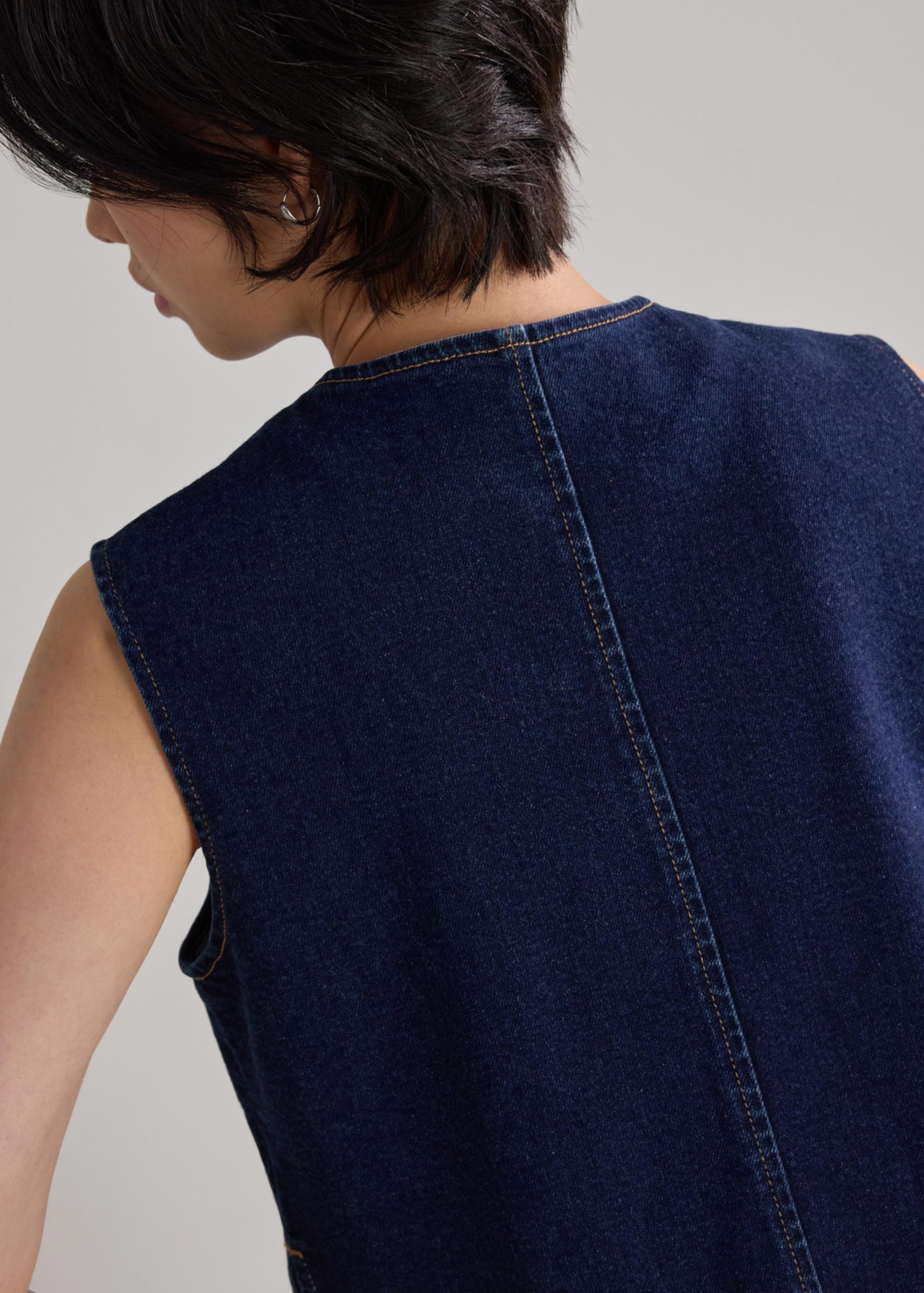 Relaxed Denim Round Neck Button Down Vest Top - Image 6