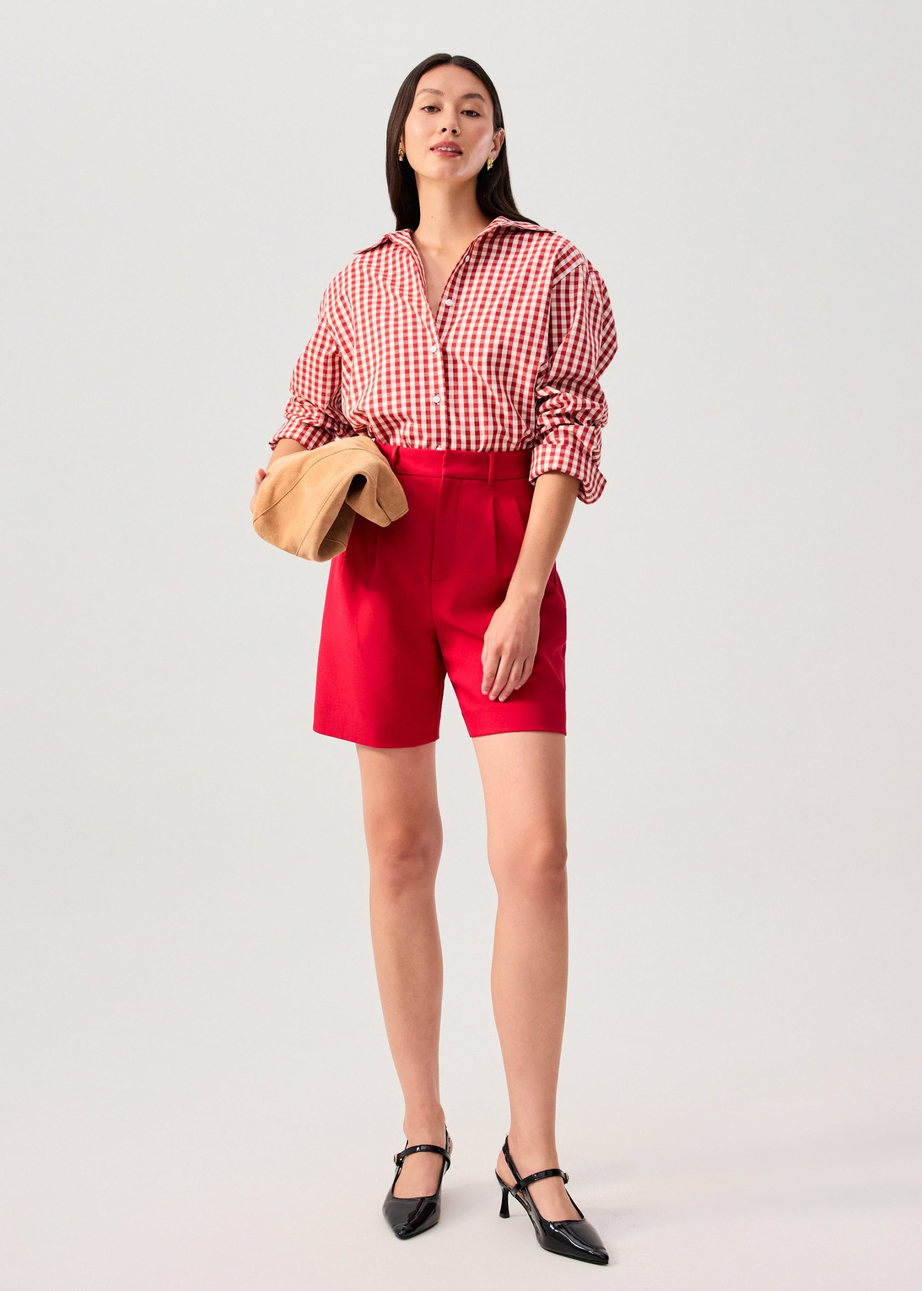RuchedReady® Relaxed Cotton Gingham Button Down Shirt