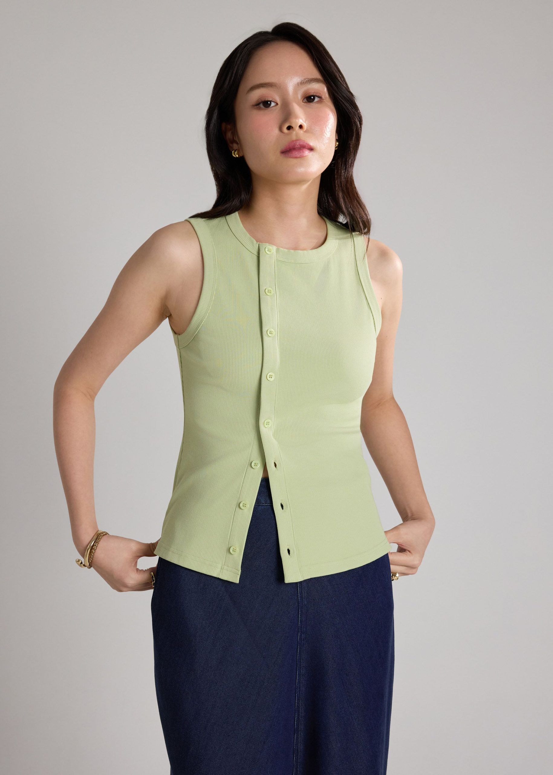 Jersey Button Down Fitted Top - Image 2