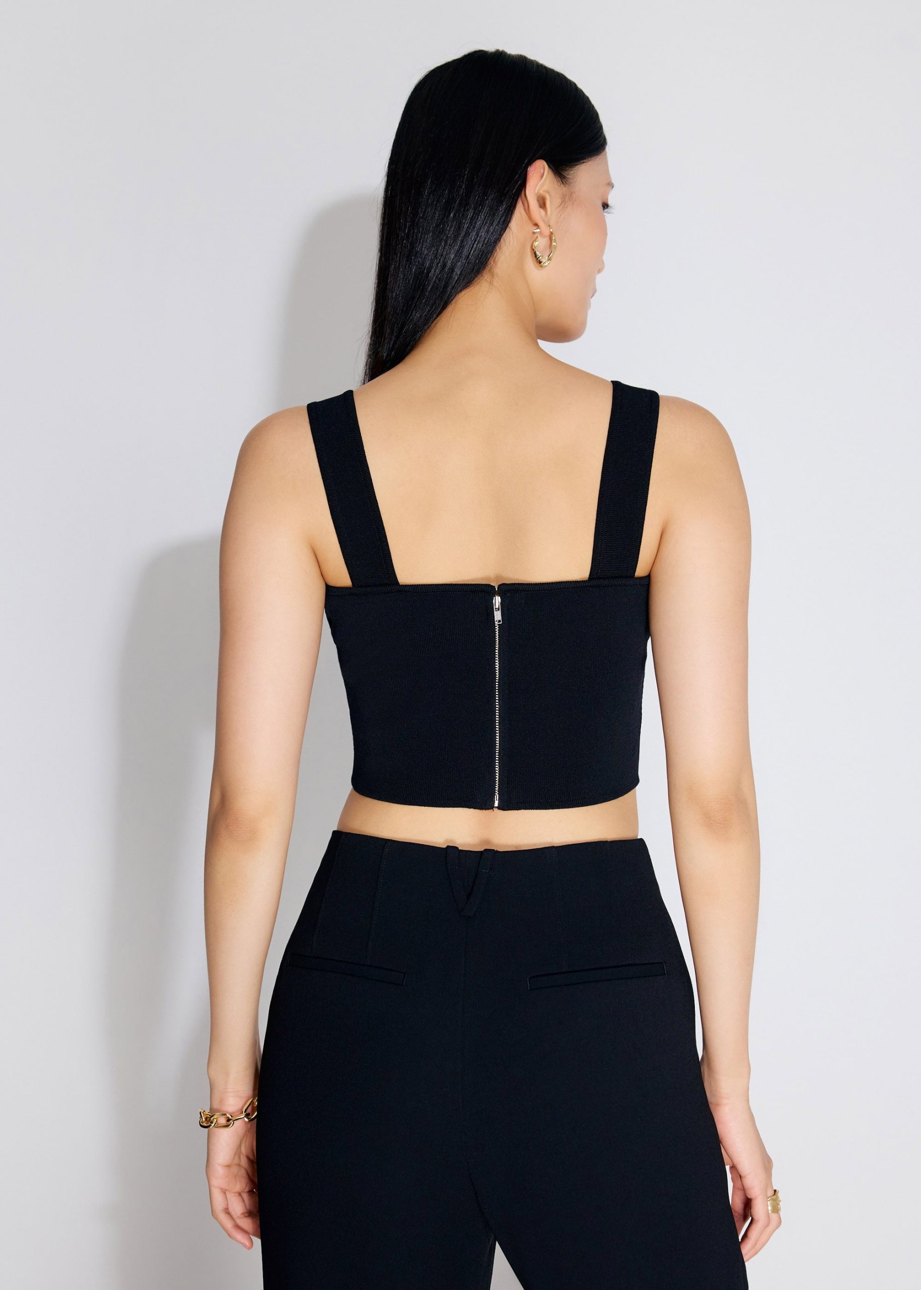 Knit Square Neck Fitted Crop Bustier Top - Image 3