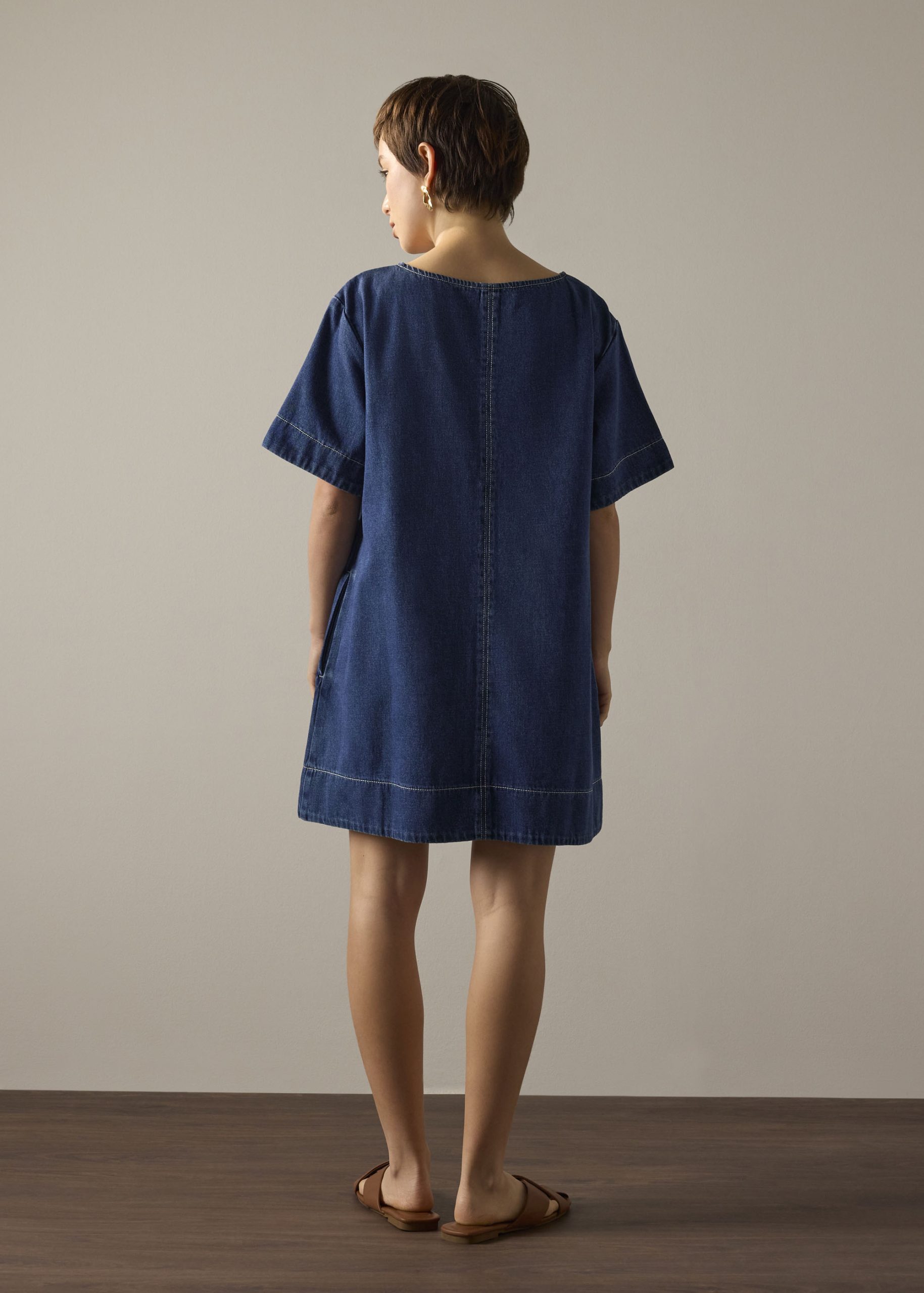 Denim Shift Mini Dress - Image 12
