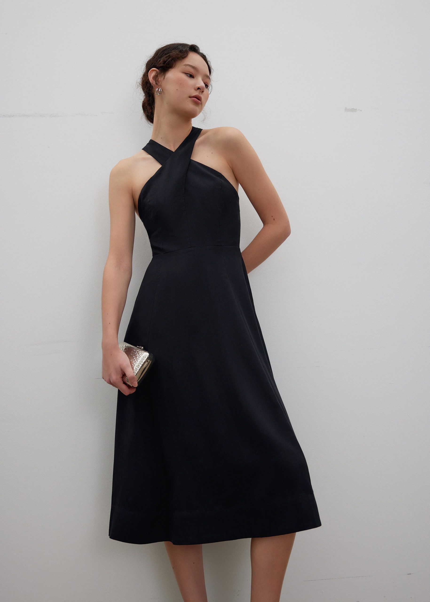 Lyocell Elastic Halter Neck Midi Dress - Image 2