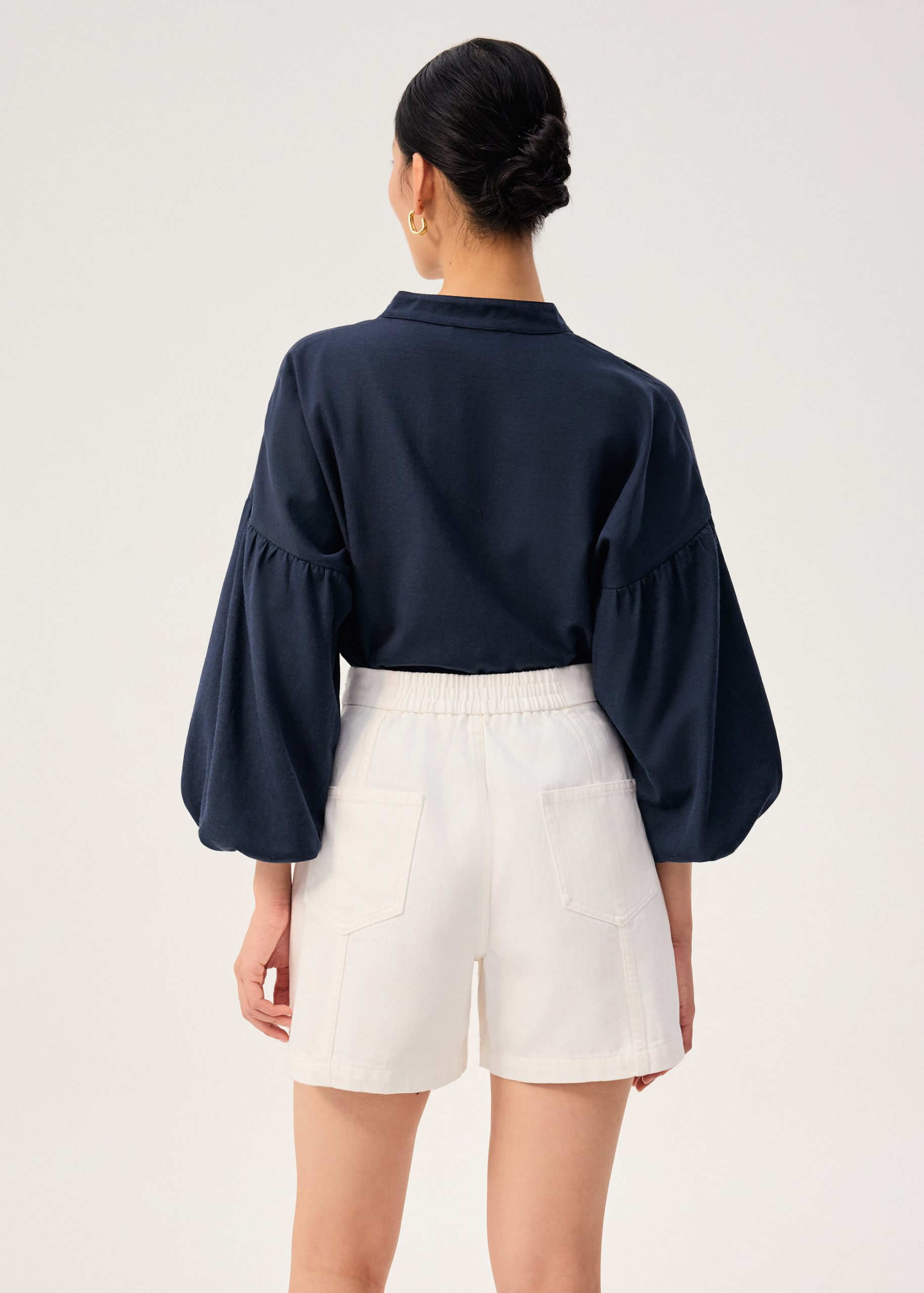 Elastic Denim Mid Waist A-line Shorts - Image 6