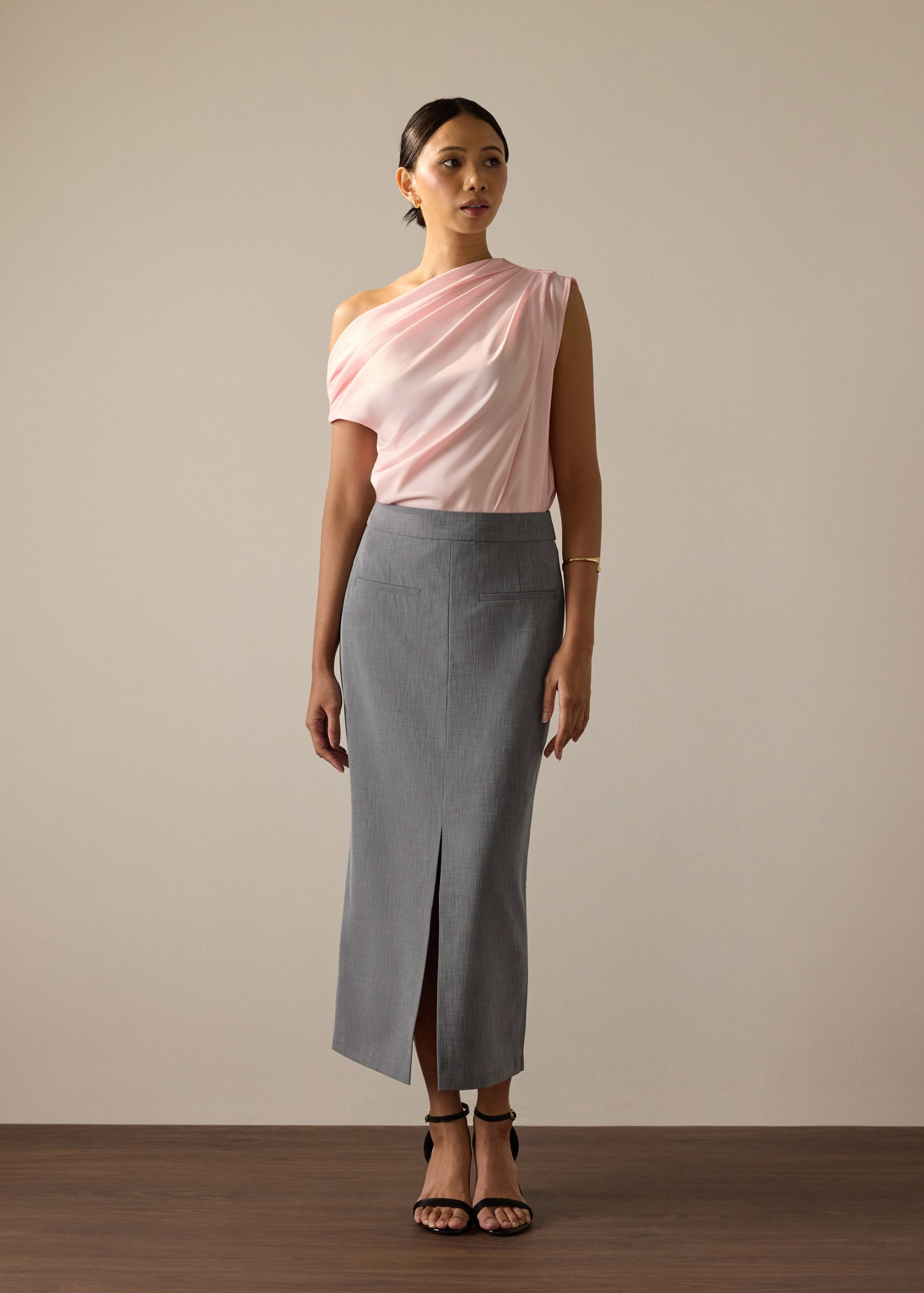 Ikumi Adjustable Waist Melange Column Midaxi Skirt - Image 6