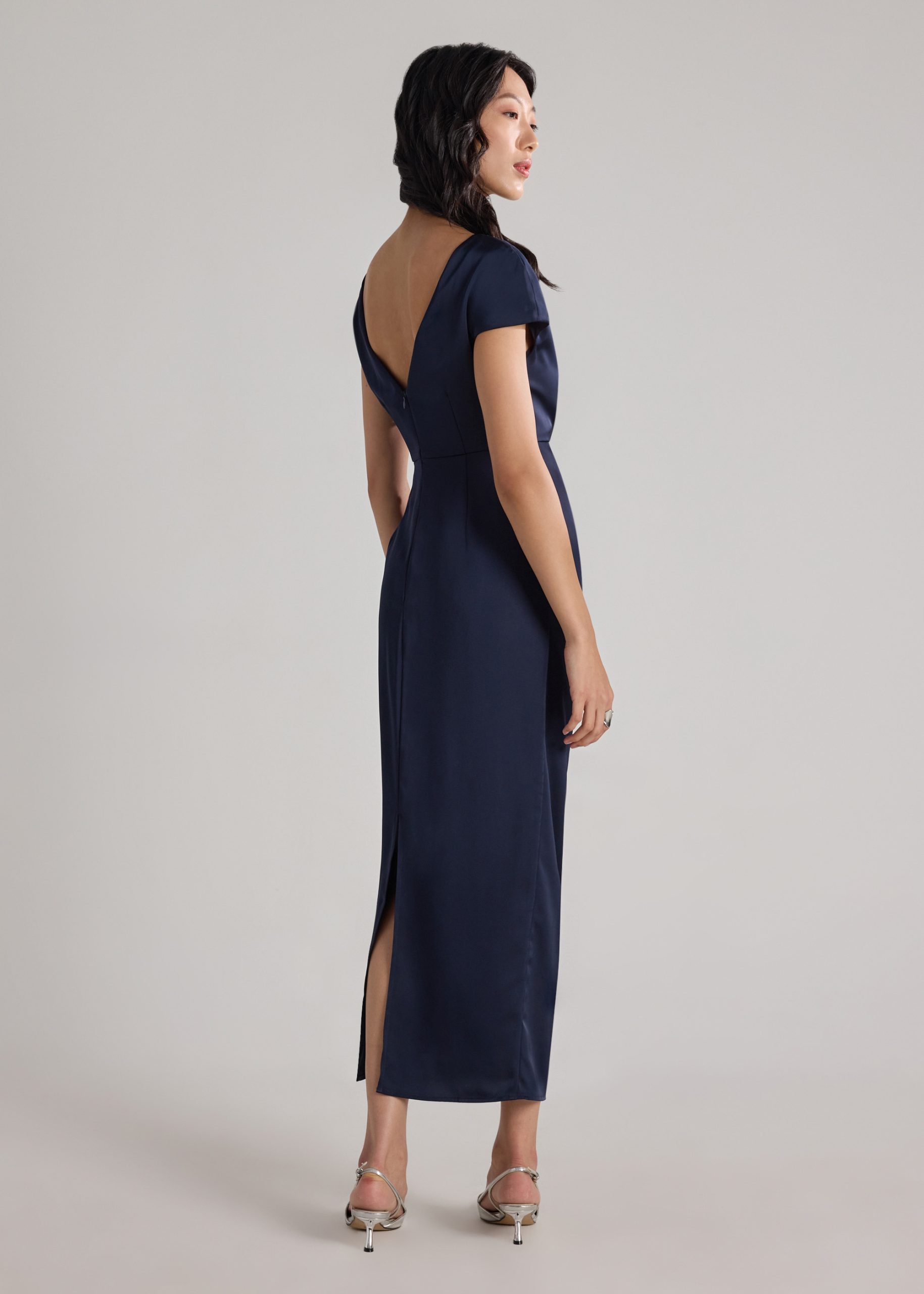 Satin Drape Boat Neck Dress - Image 15