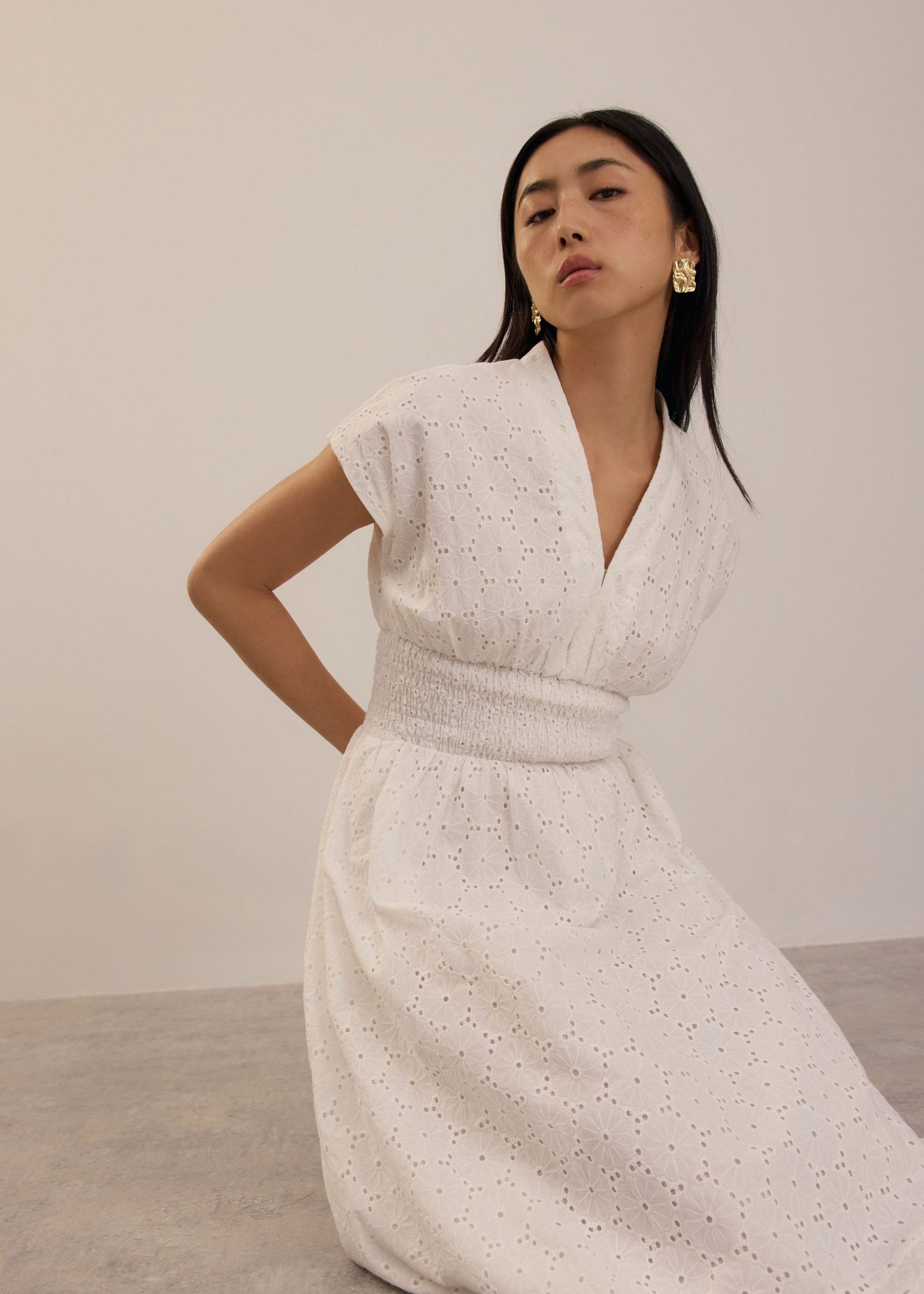 Broderie Fit & Flare Midi Dress