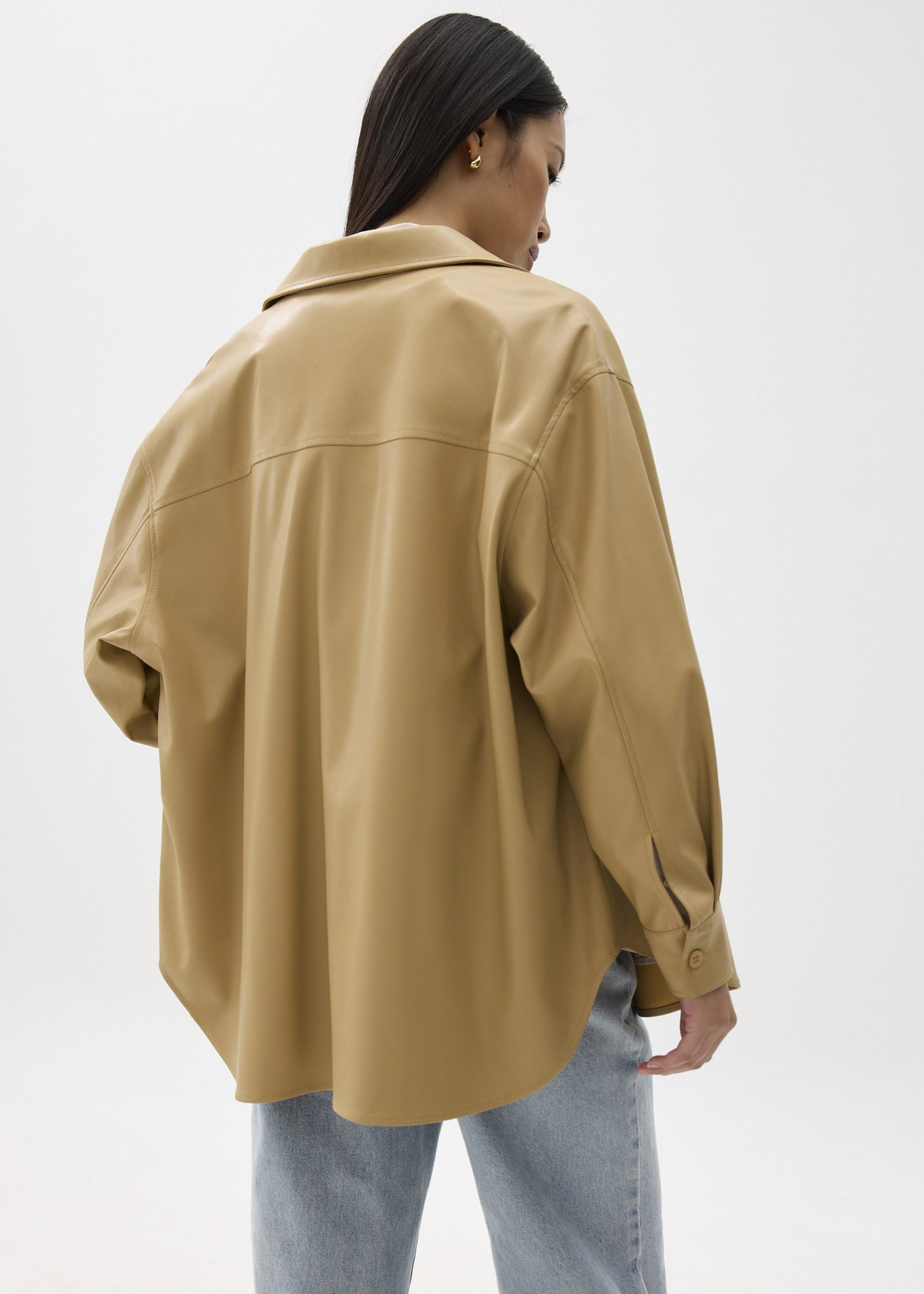 Oversized Vegan Leather Collared Shirt - Image 6