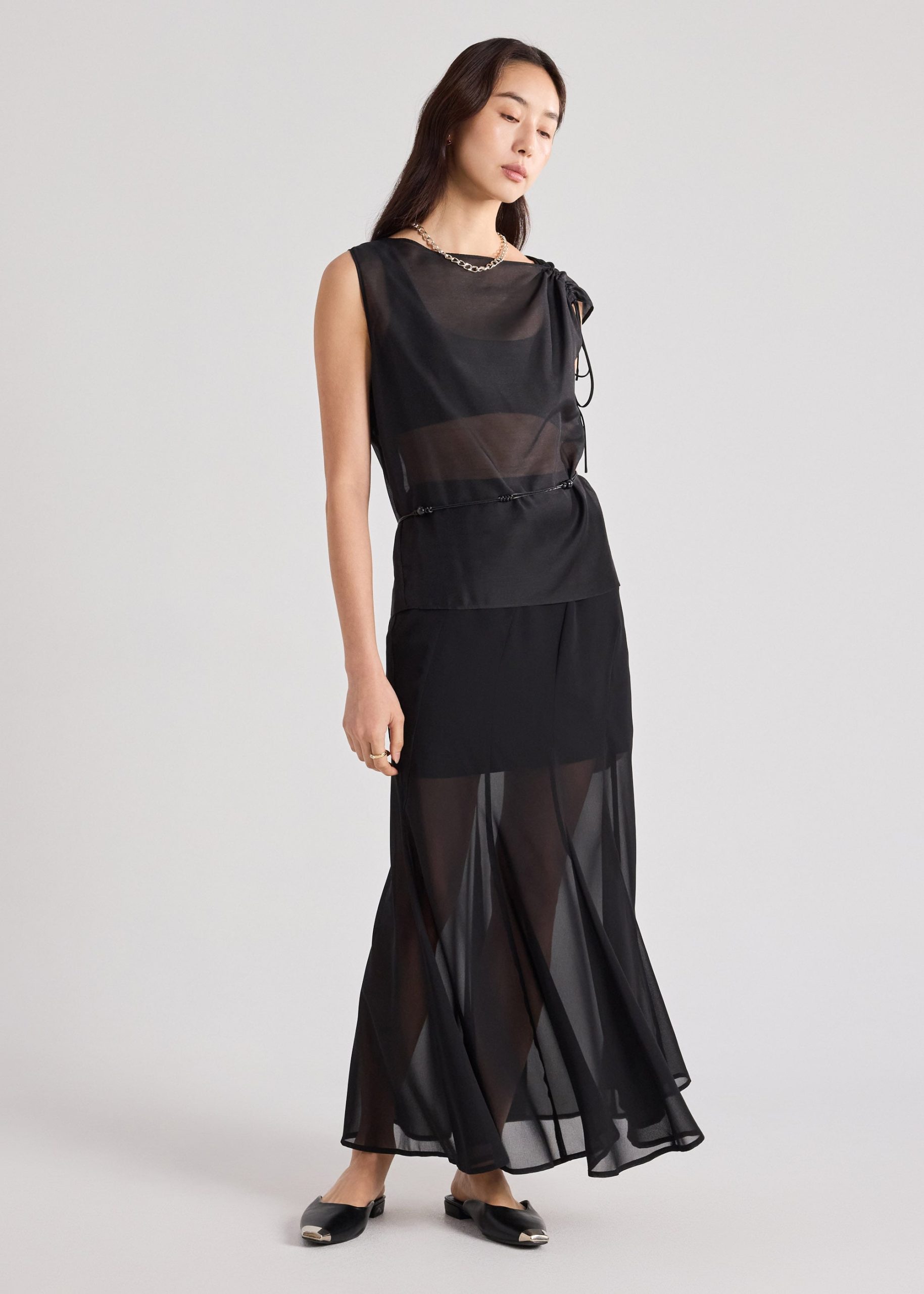Sheer Hem Flare Skirt - Image 7