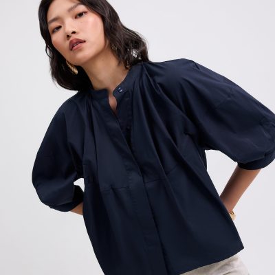 Meiying Relaxed Poplin Mandarin Collar Shirt