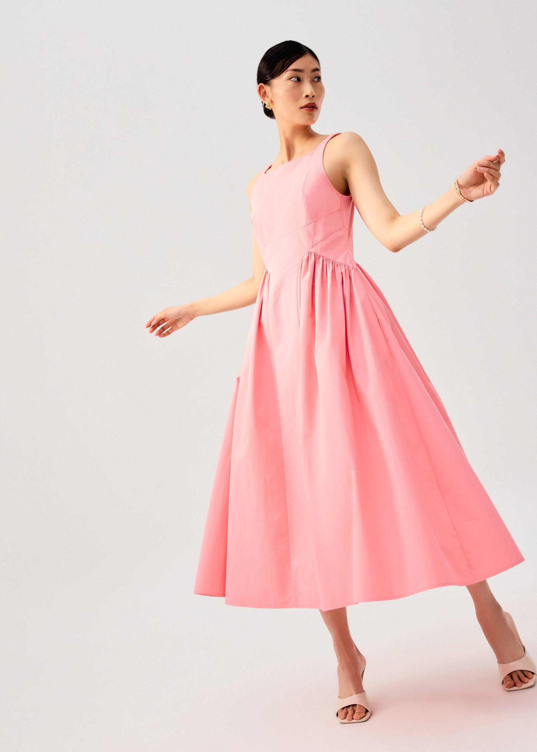 Elastic Strap Cotton Straight Neck Fit & Flare Maxi Dress - Image 9