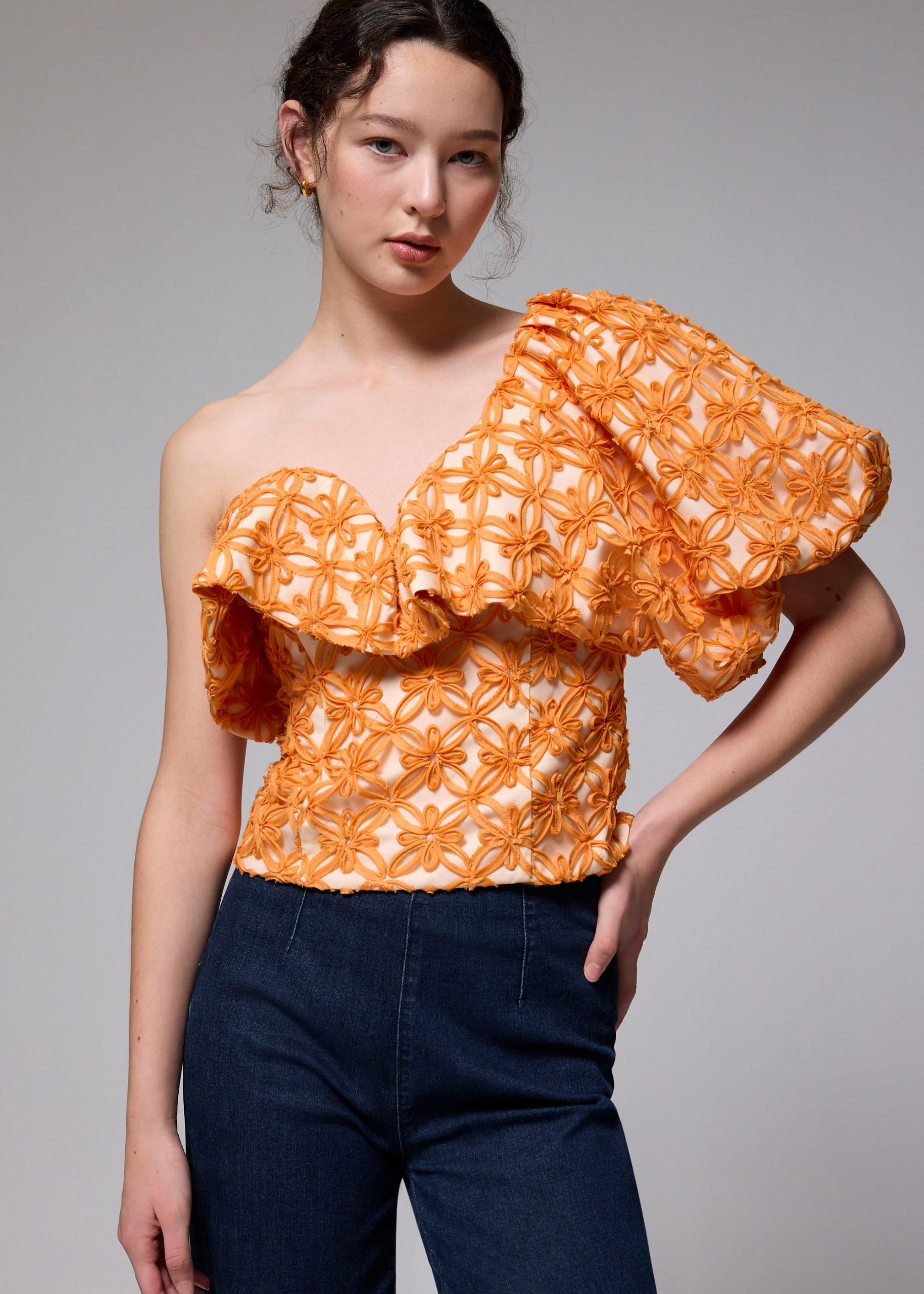 BraFree by LB Lace Asymmetric Puff Sleeve Top - Image 3