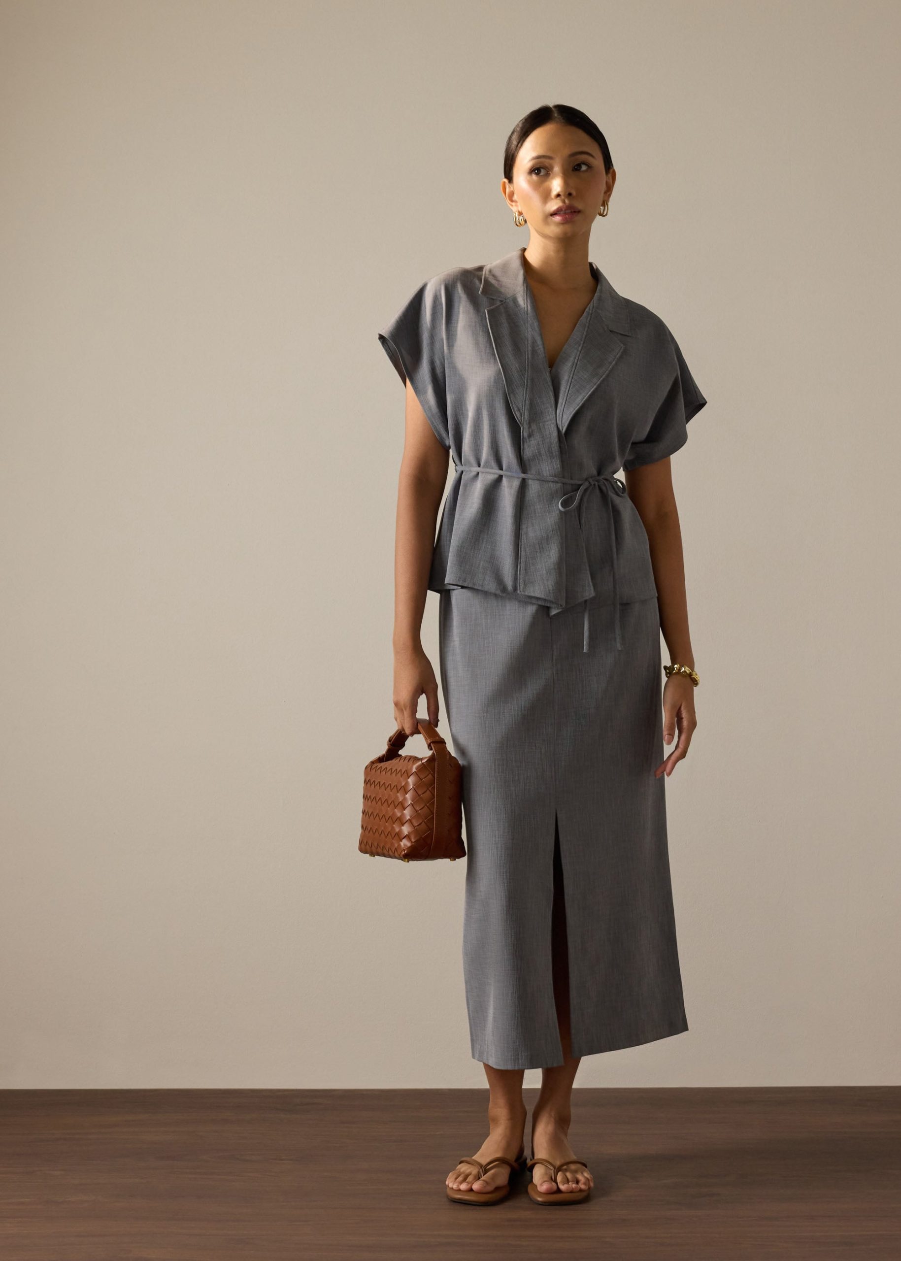 Ikumi Adjustable Waist Melange Column Midaxi Skirt - Image 2