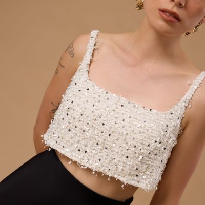 BraFree by LB Sequin Square Neck Crop Top