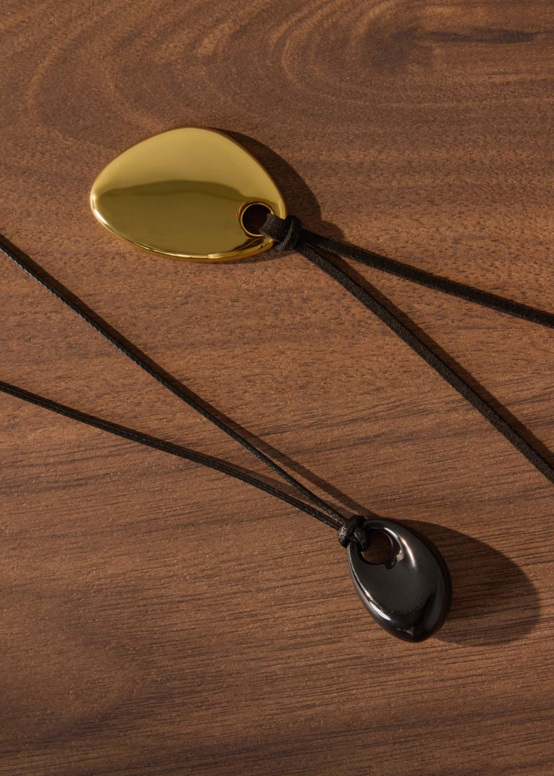 14K Gold Plated Asymmetric Pendant Cord Necklace - Image 5